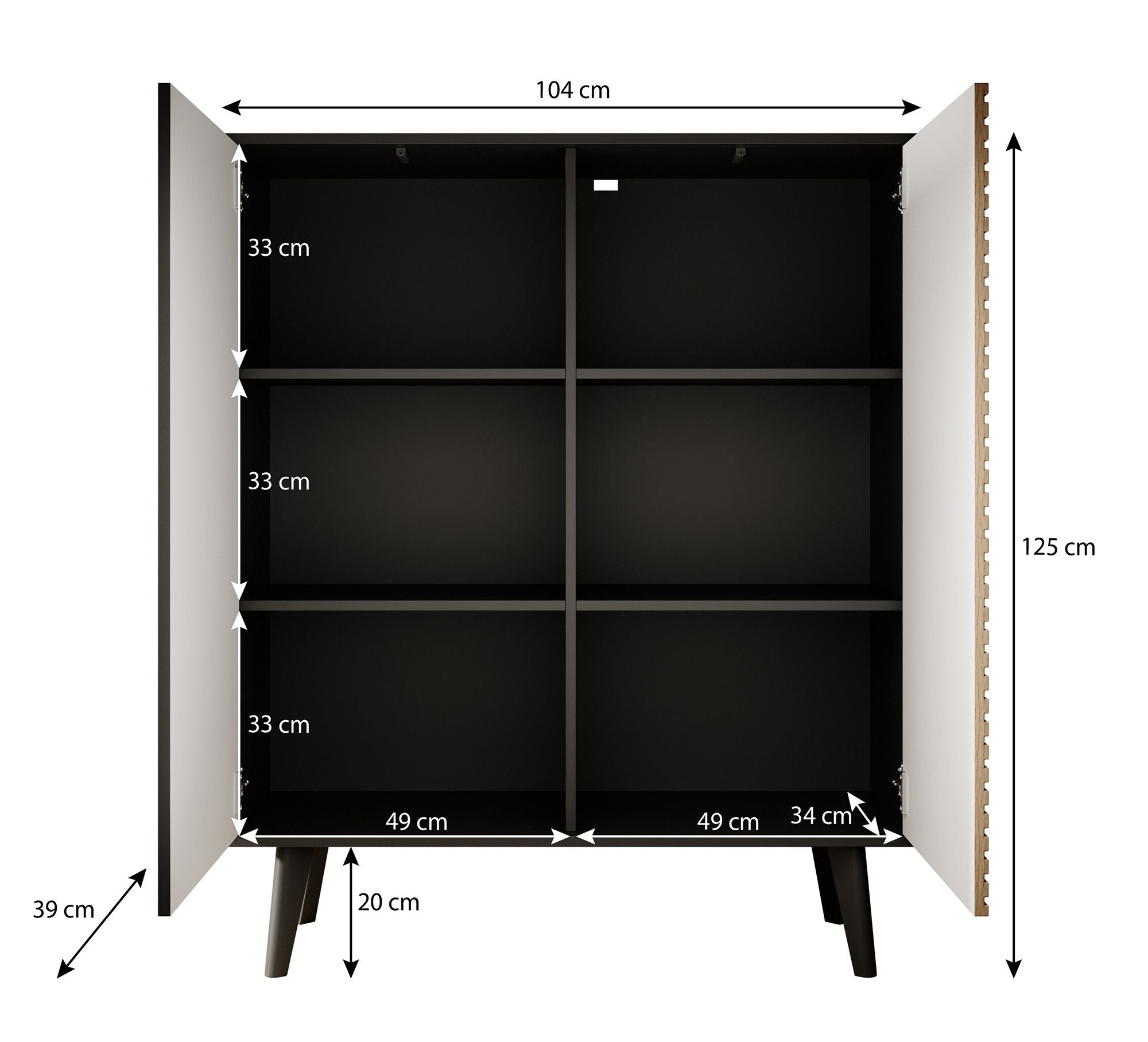 Palladium 2 - Dressoir - Eiken/zwart - 104x39x125 cm