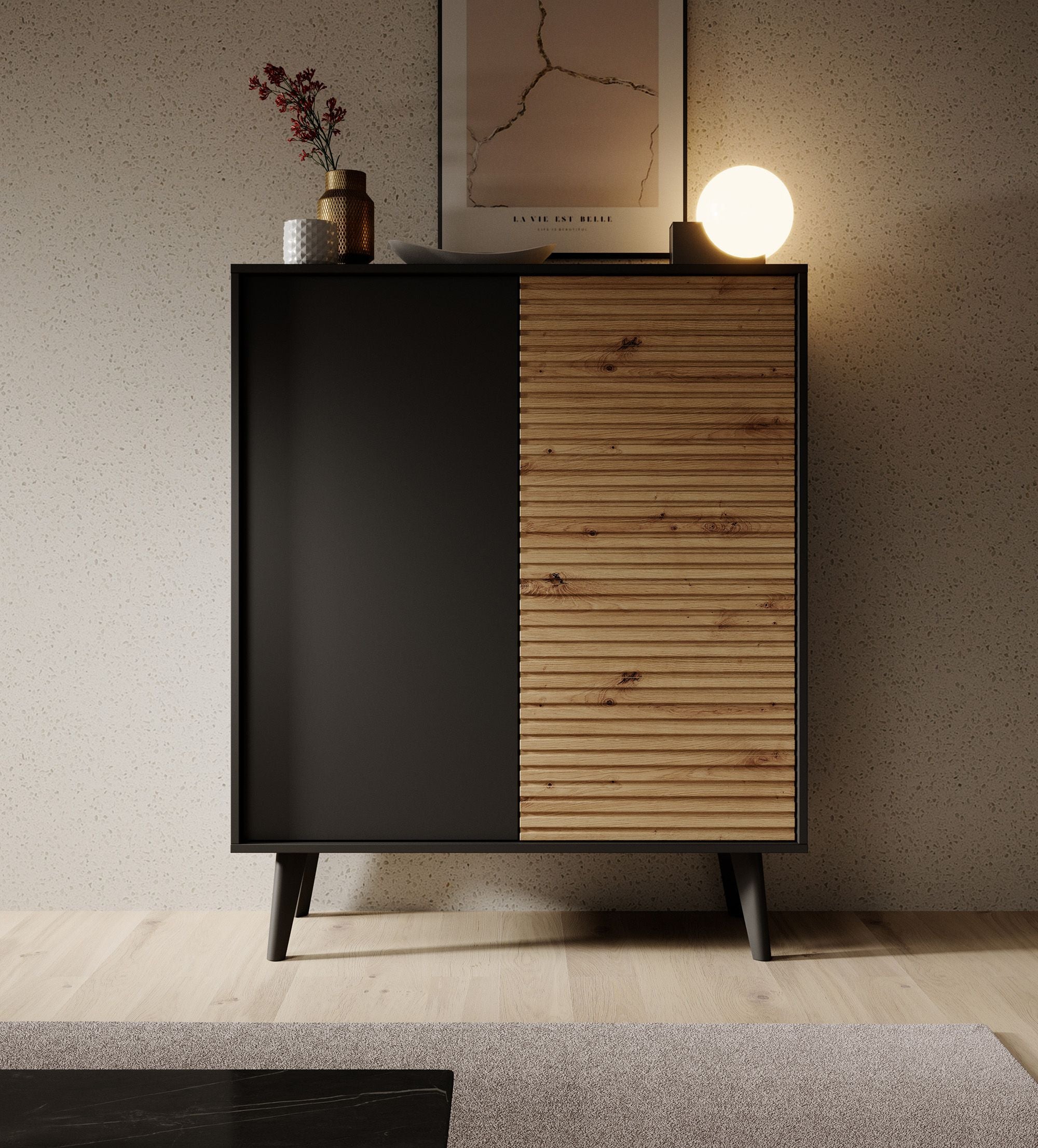 Palladium 2 - Dressoir - Eiken/zwart - 104x39x125 cm