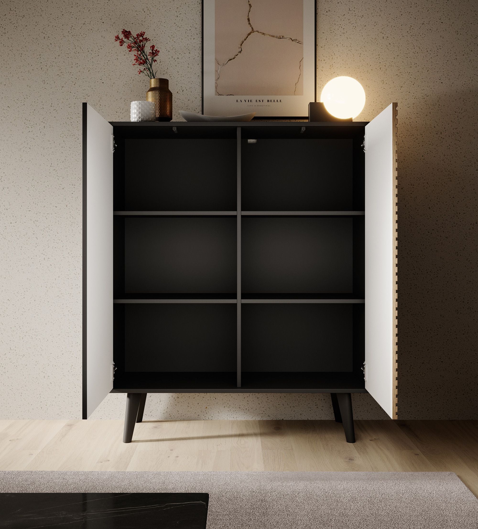 Palladium 2 - Dressoir - Eiken/zwart - 104x39x125 cm
