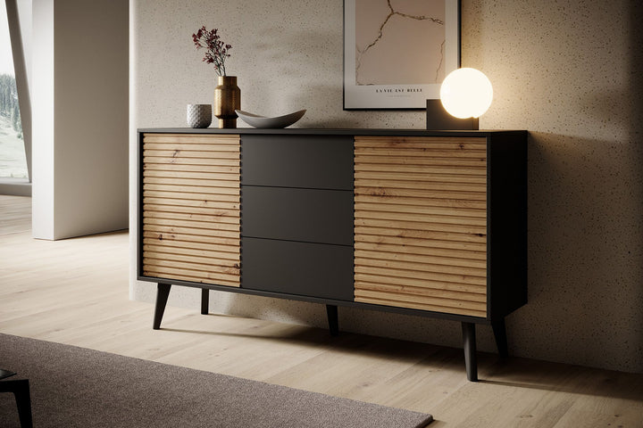 Palladium 3 - Dressoir - Eiken/zwart - 154x39x83 cm