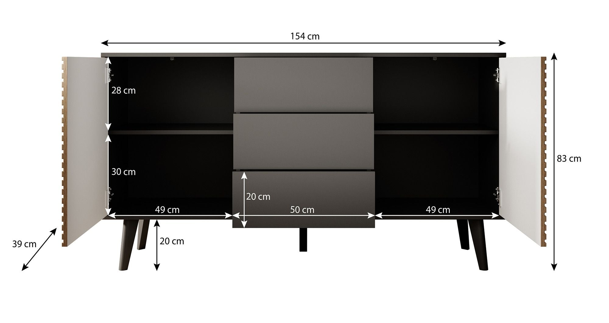Palladium 3 - Dressoir - Eiken/zwart - 154x39x83 cm