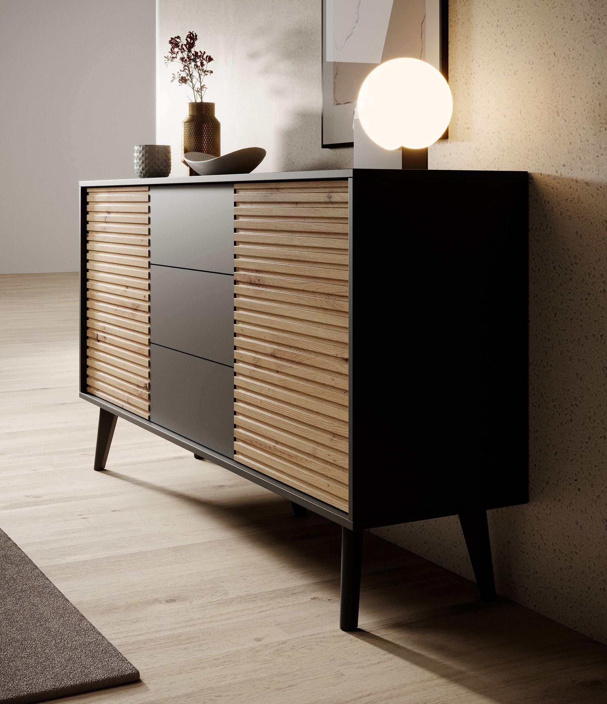 Palladium 3 - Dressoir - Eiken/zwart - 154x39x83 cm