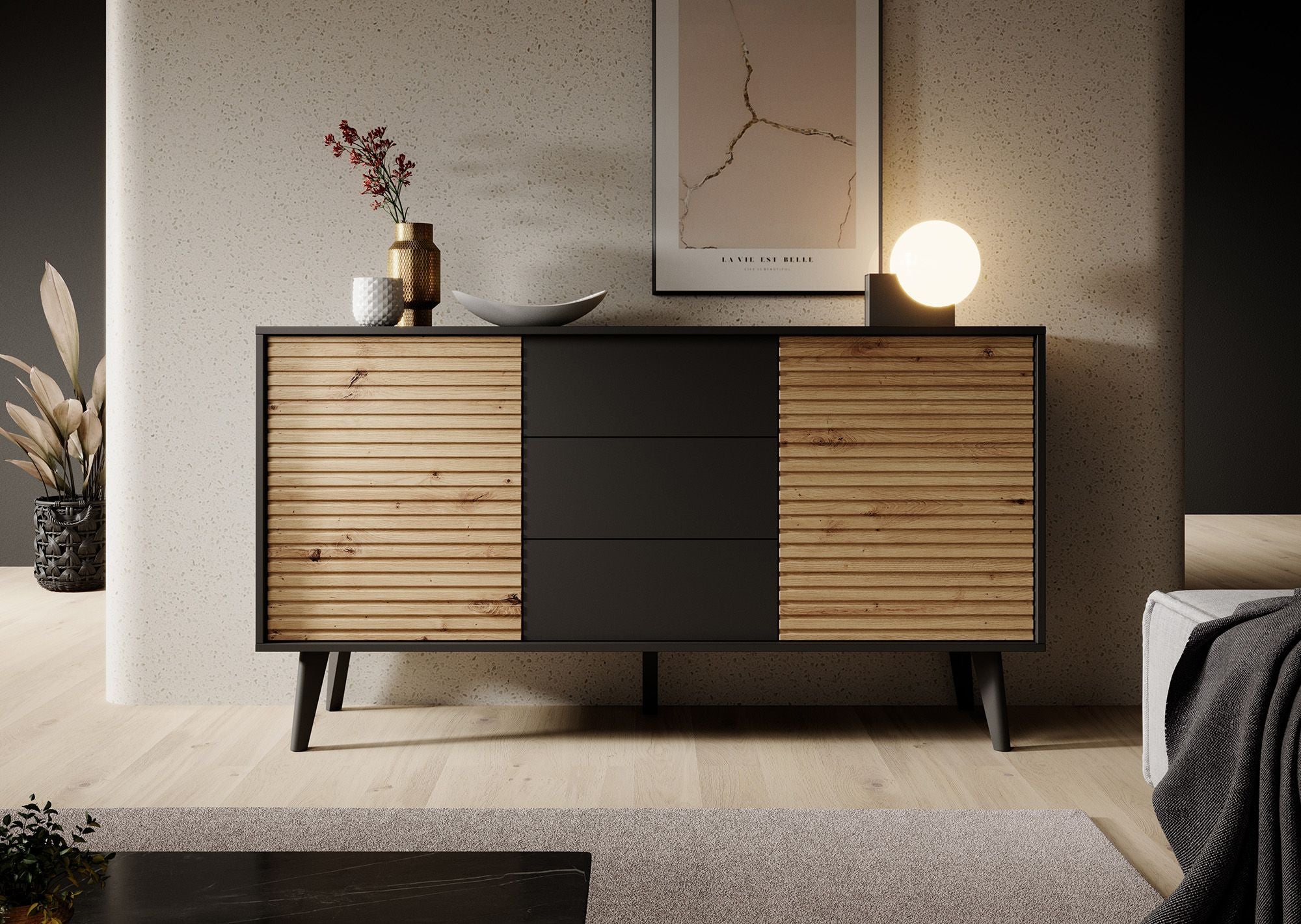 Palladium 3 - Dressoir - Eiken/zwart - 154x39x83 cm