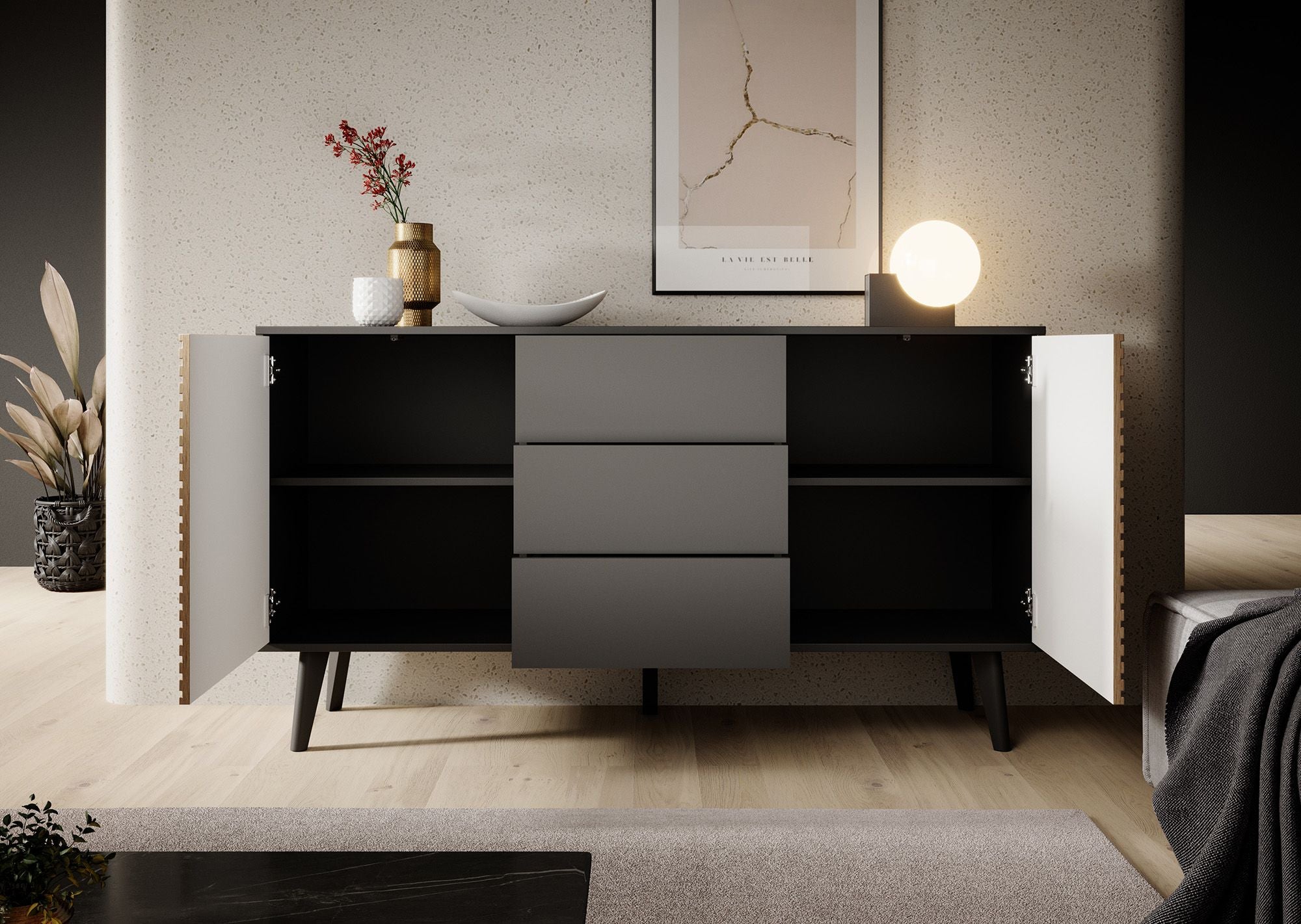 Palladium 3 - Dressoir - Eiken/zwart - 154x39x83 cm