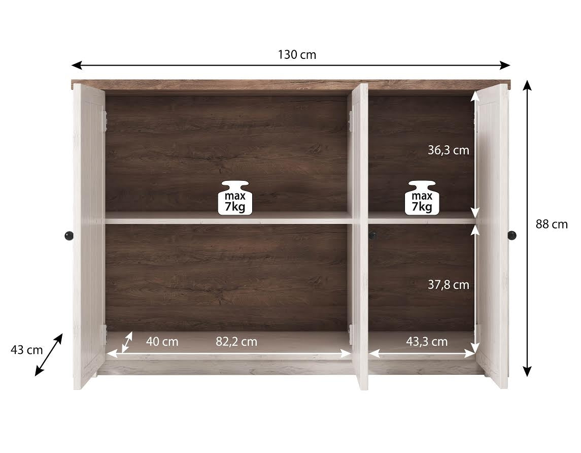 Parello 4 - Dressoir - Wit/eiken - 130x43x88 cm