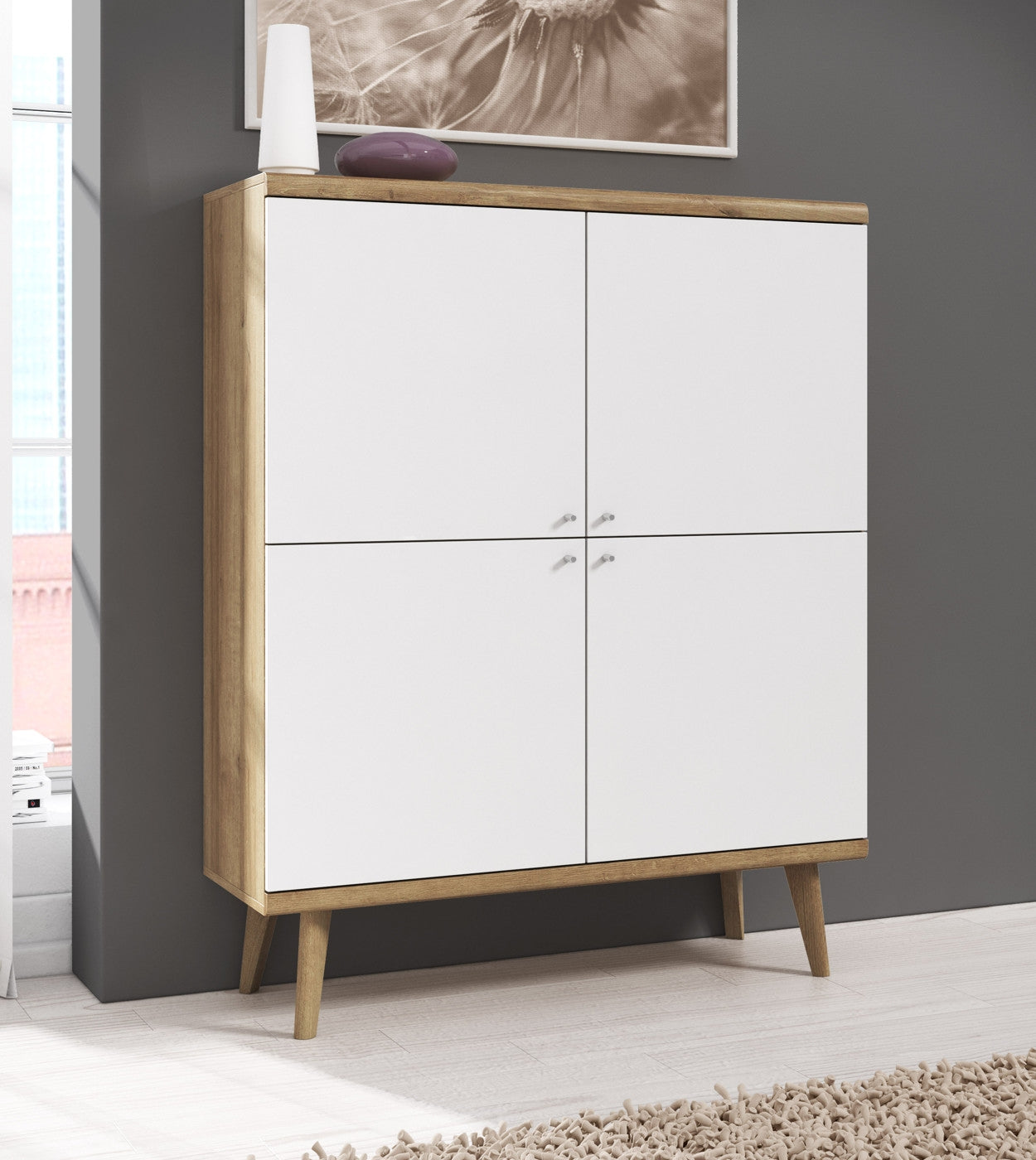 Primavera - Dressoir - Wit/licht eiken - 107x40x134 cm