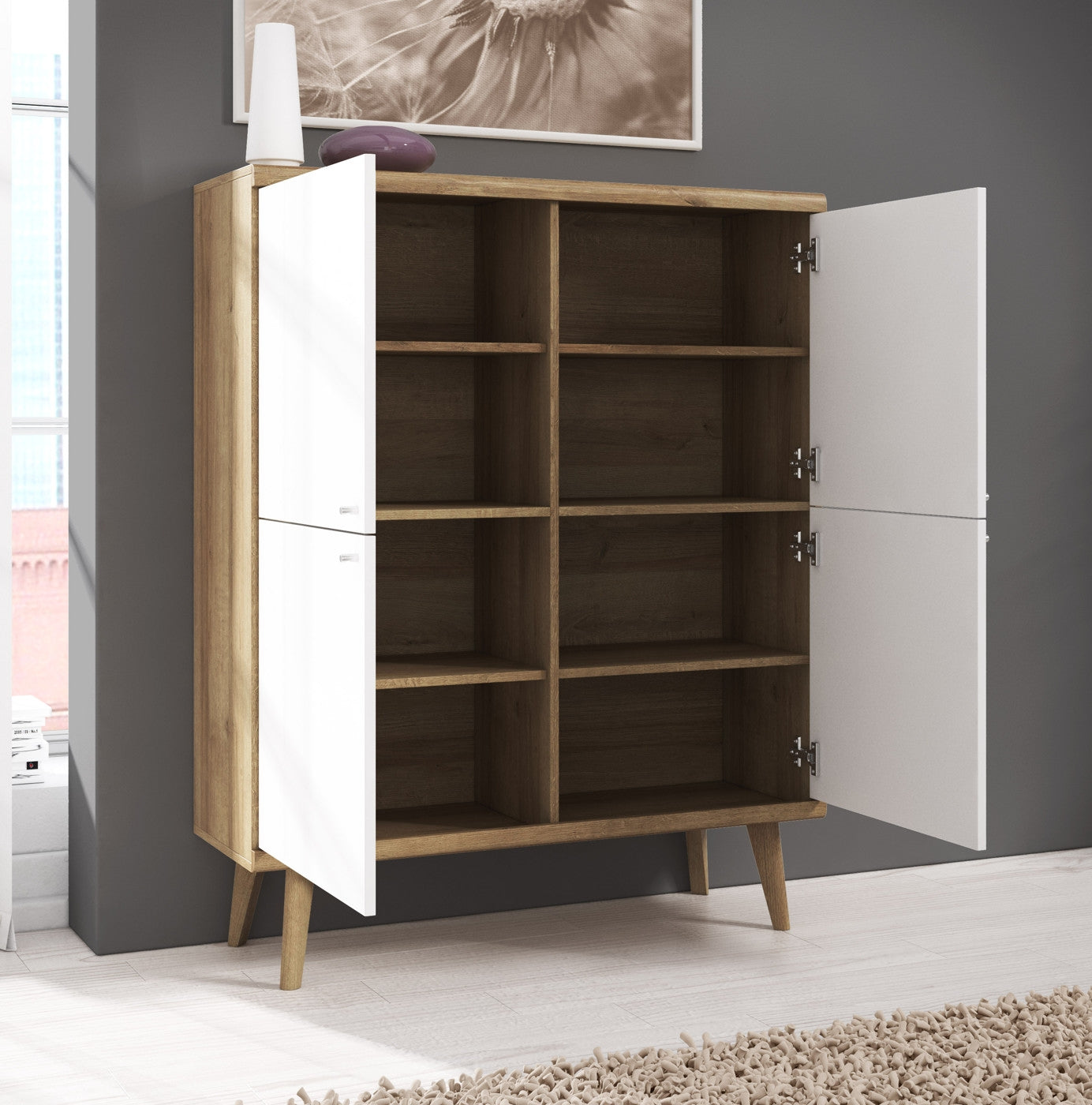 Primavera - Dressoir - Wit/licht eiken - 107x40x134 cm
