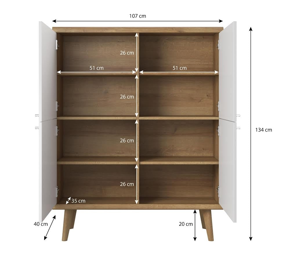 Primavera - Dressoir - Wit/licht eiken - 107x40x134 cm