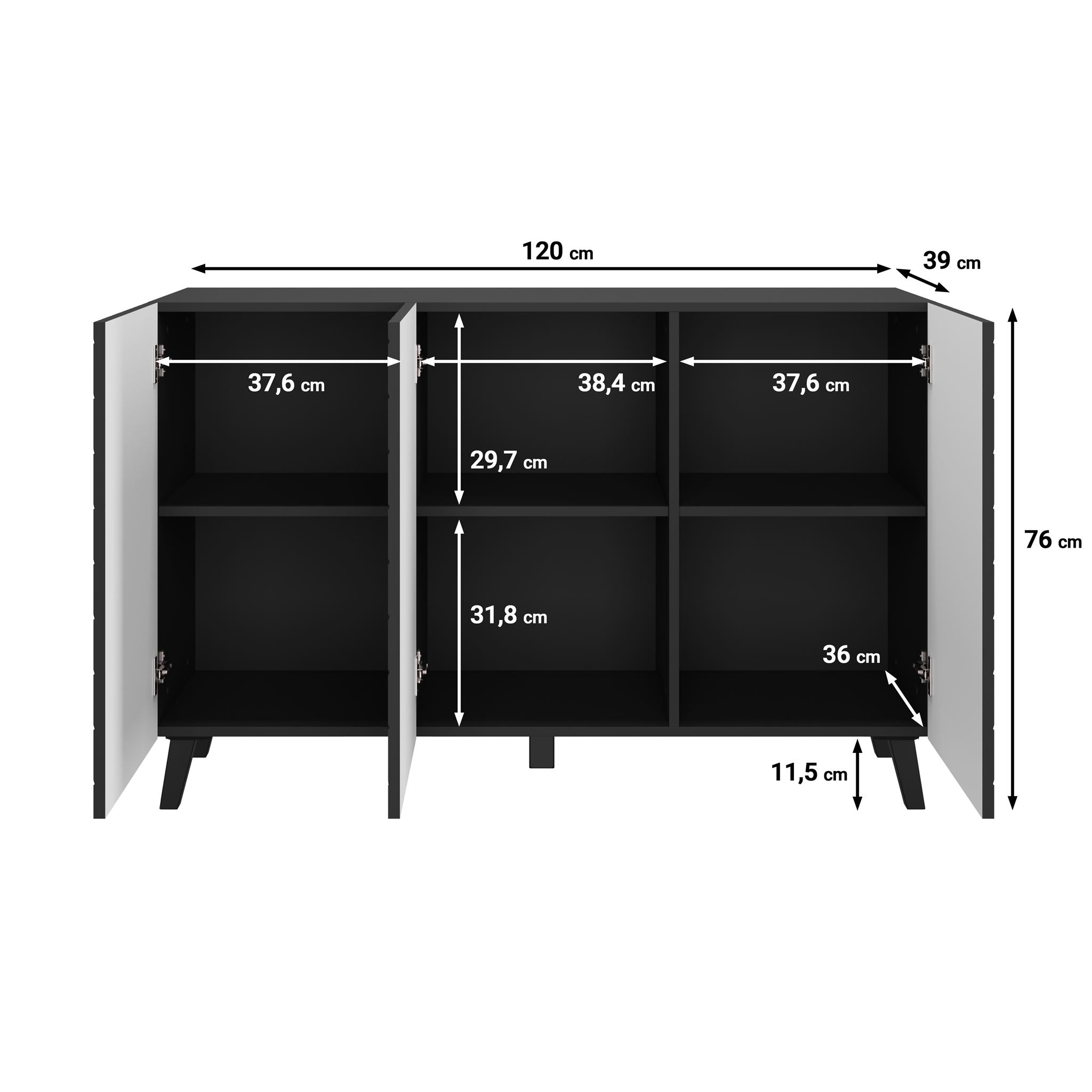 Pulse 3 - Dressoir - Zwart - 120x39x76 cm