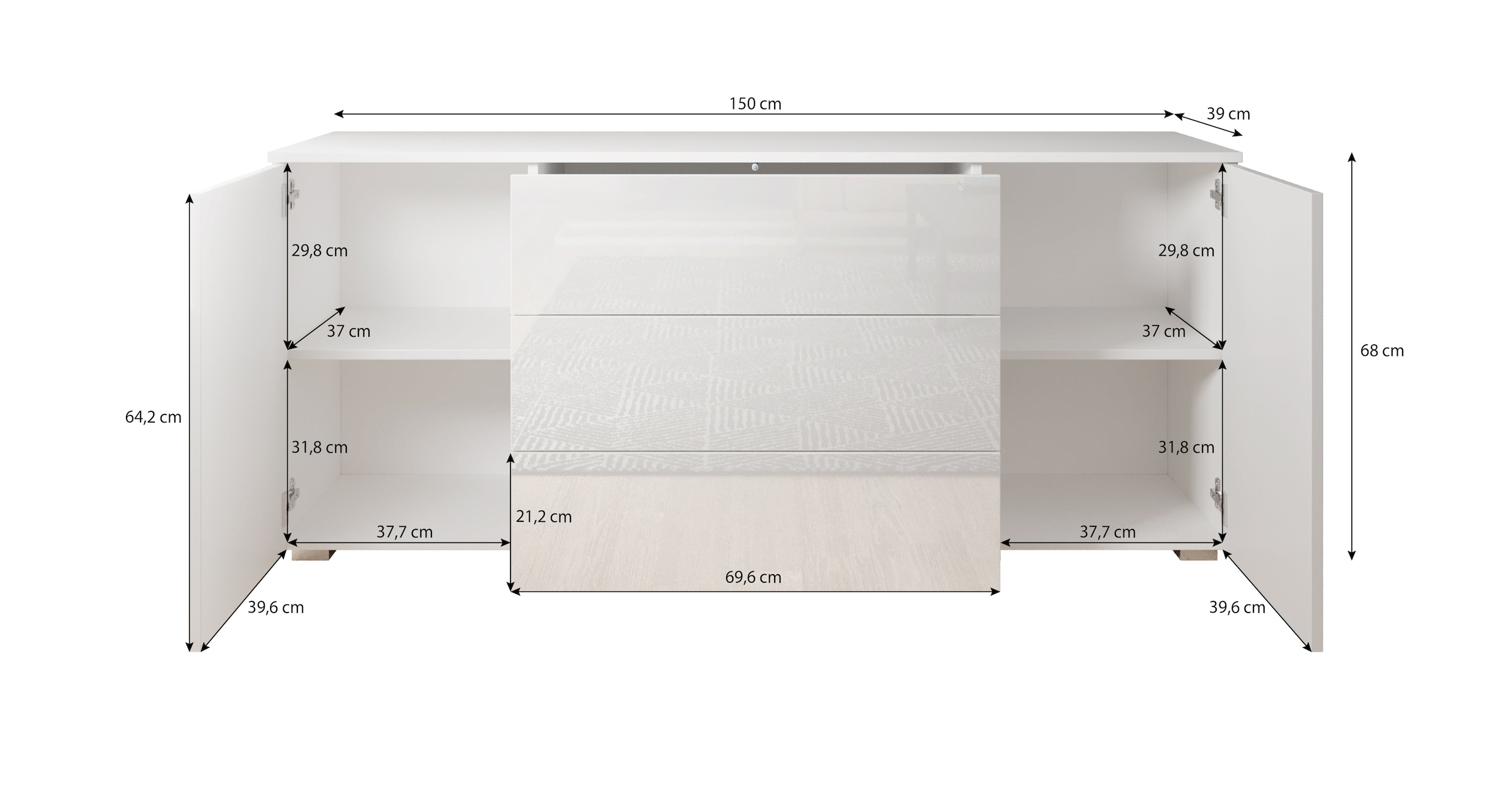 Pure - Dressoir - Wit - 150x39x68 cm