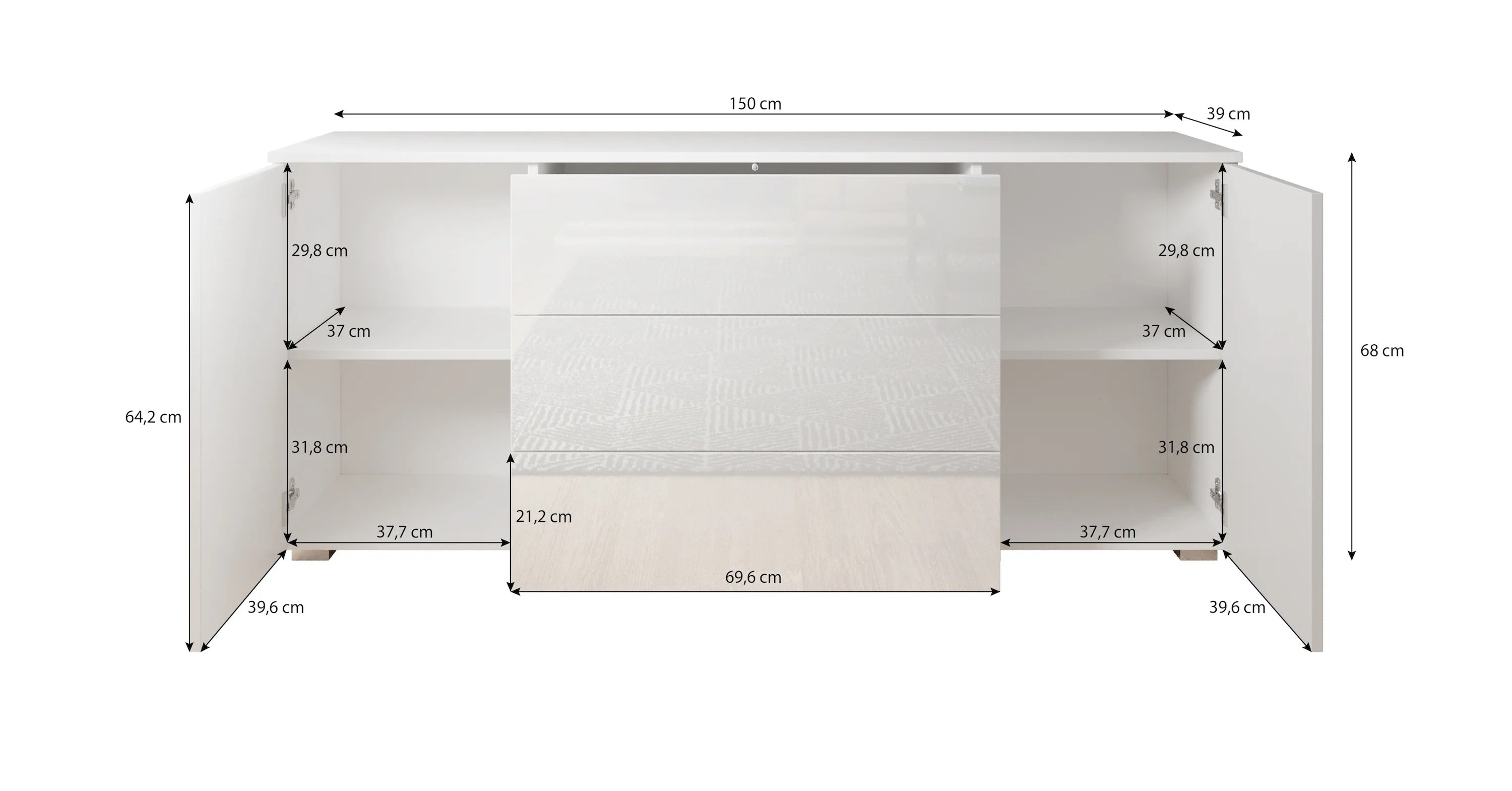 Pure - Dressoir - Zwart - 150x39x68 cm