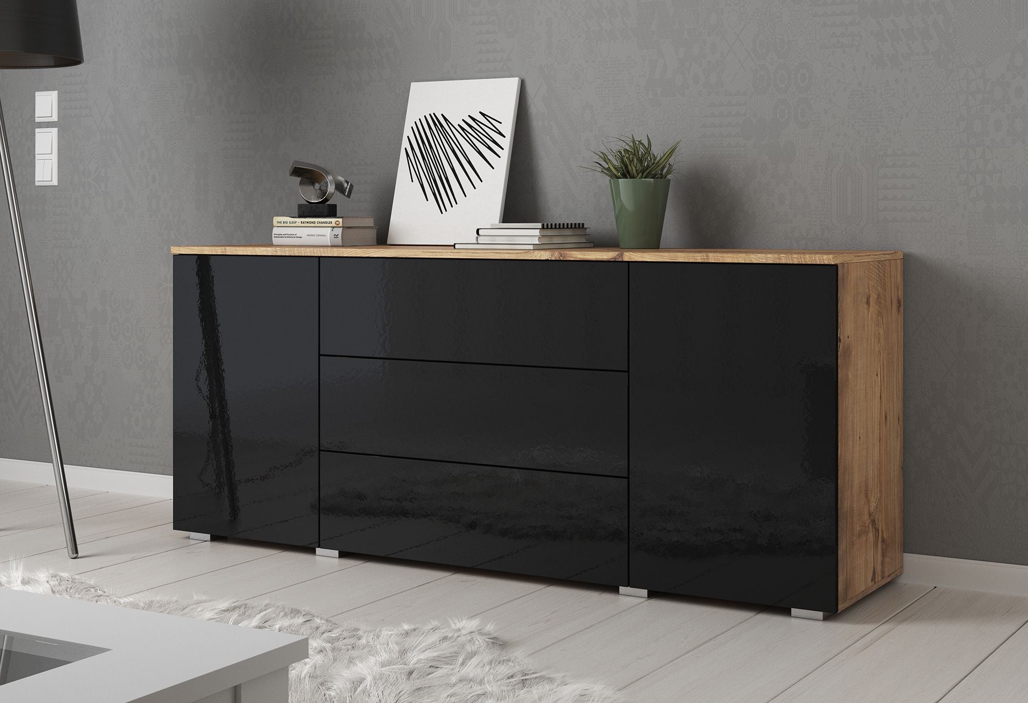 Pure - Dressoir - Zwart/eiken - 150x39x68 cm