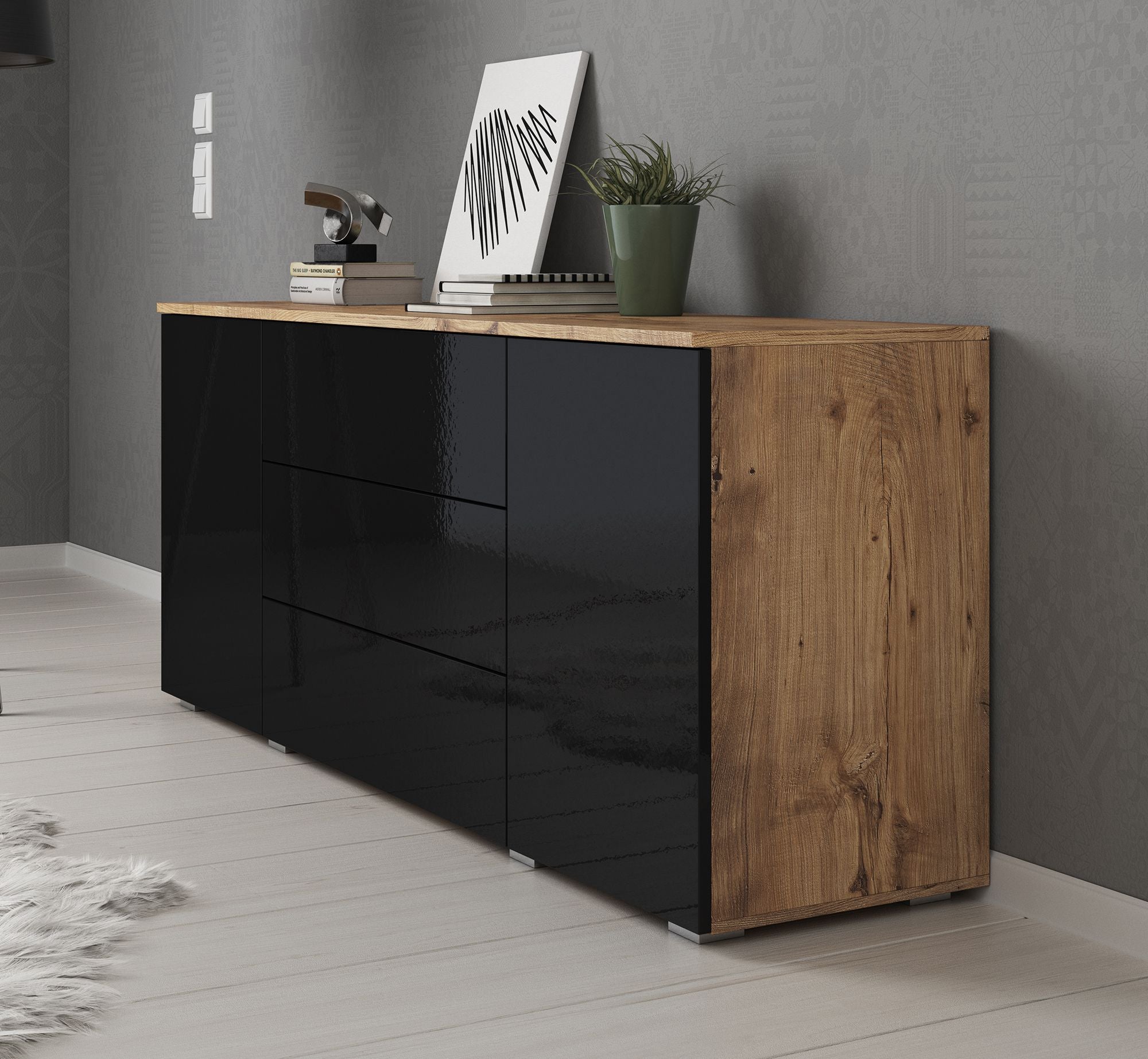 Pure - Dressoir - Zwart/eiken - 150x39x68 cm