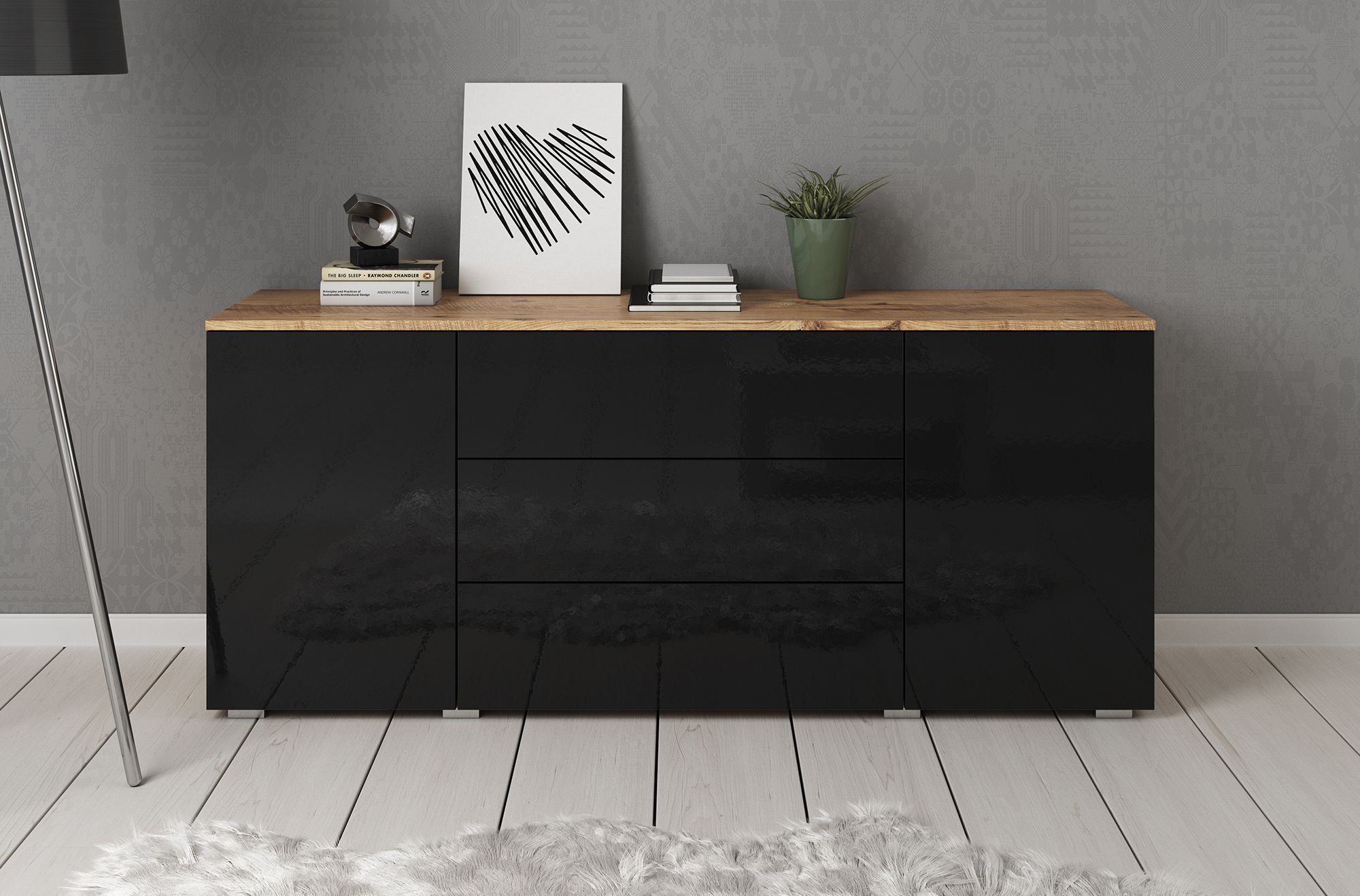 Pure - Dressoir - Zwart/eiken - 150x39x68 cm