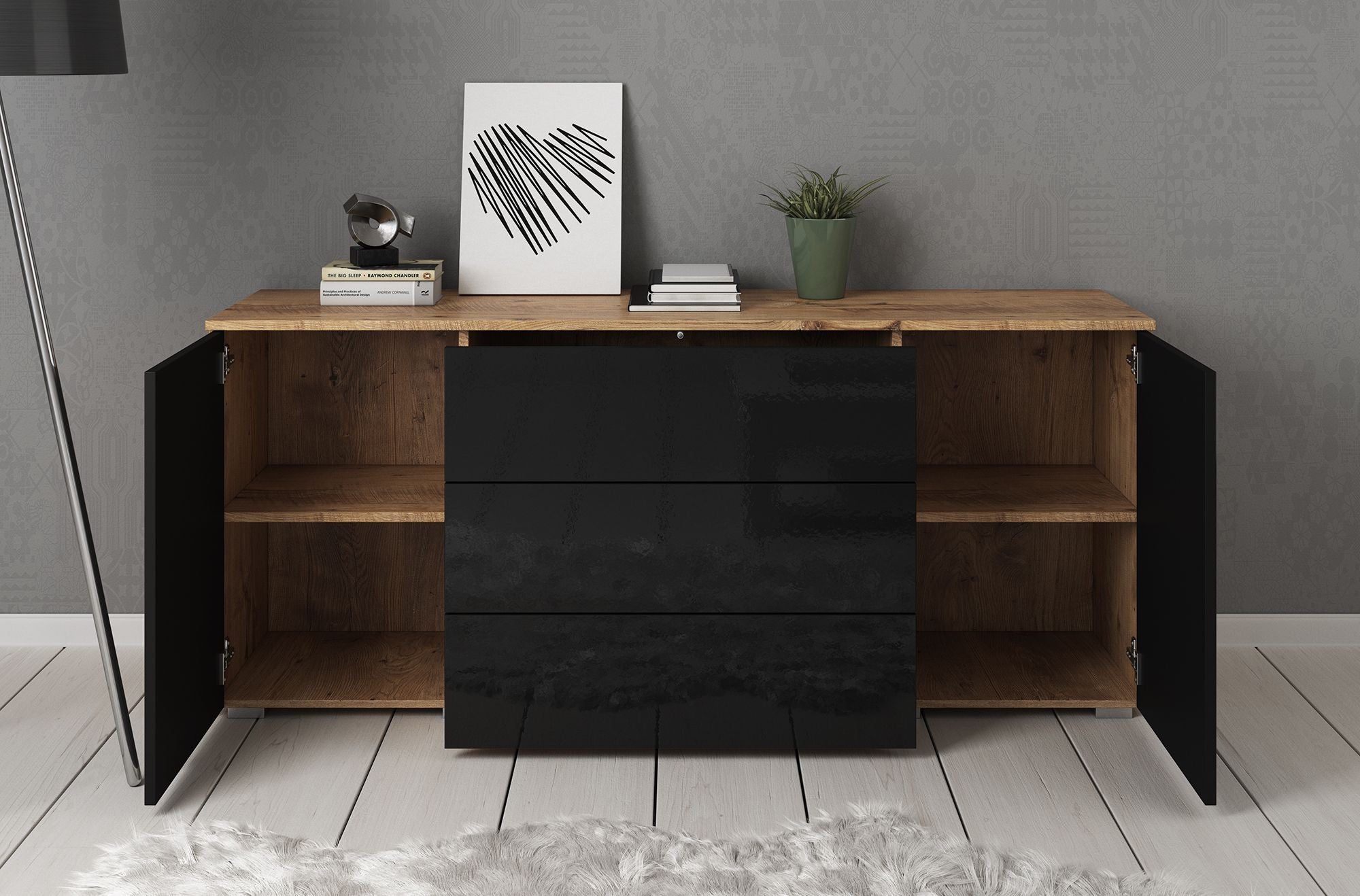 Pure - Dressoir - Zwart/eiken - 150x39x68 cm