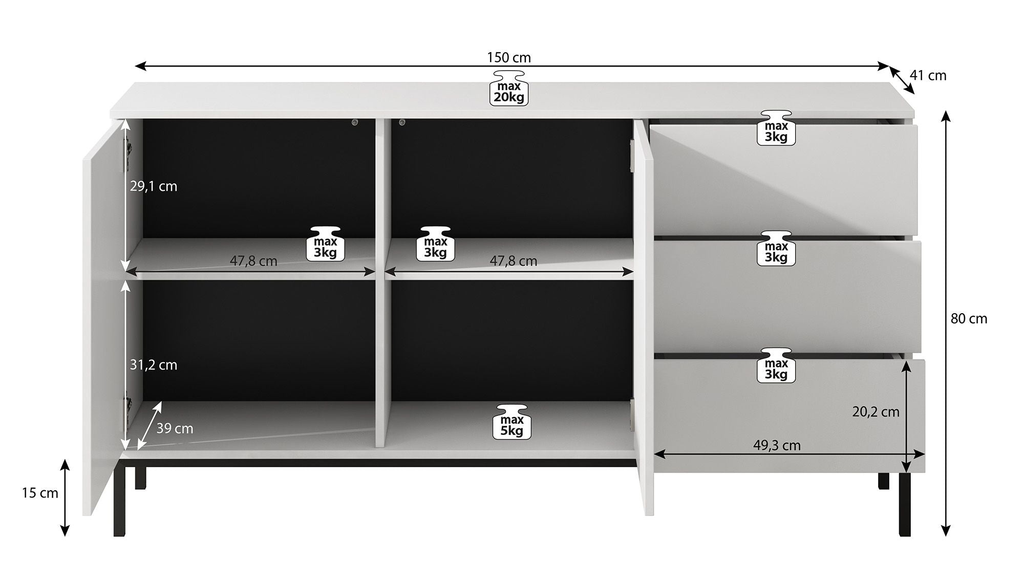 Queen - Dressoir - Eiken - 150x41x80 cm