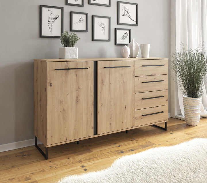 Saturn - Dressoir - Eiken/zwart - 159x42x93 cm