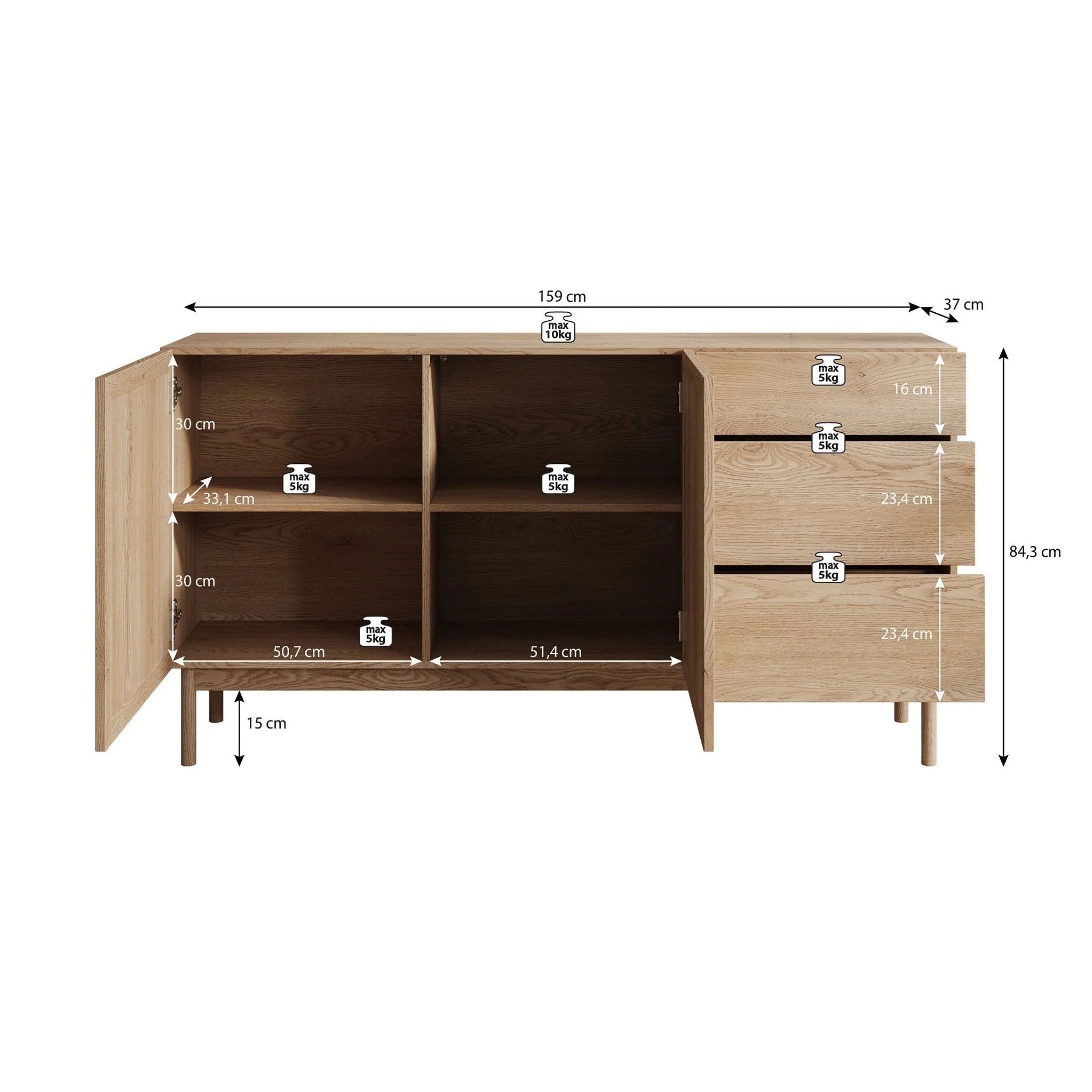Storm - Dressoir - Eiken - 159x37x84 cm
