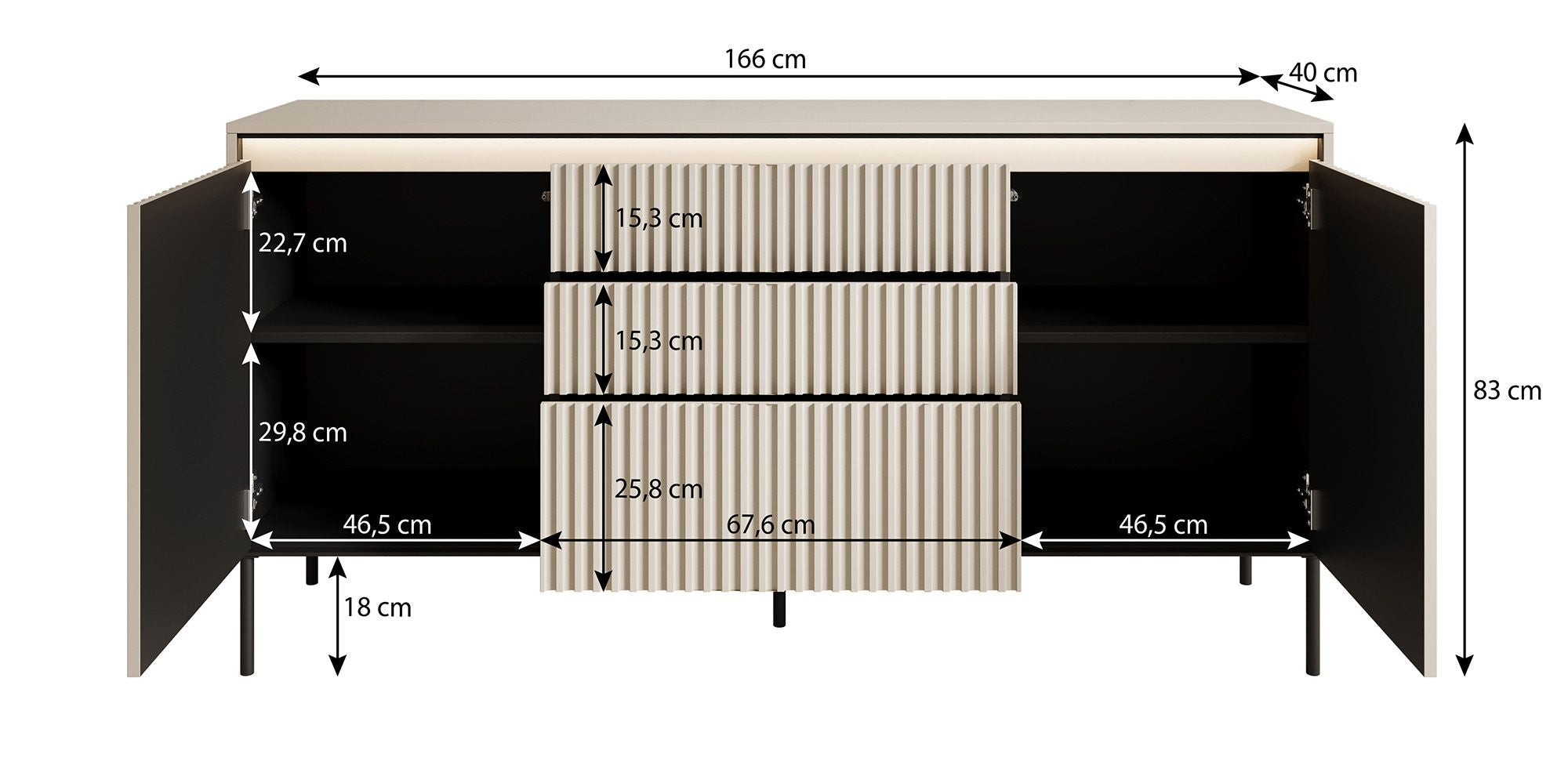 Timoteo - Dressoir - Zwart - 166x40x83 cm