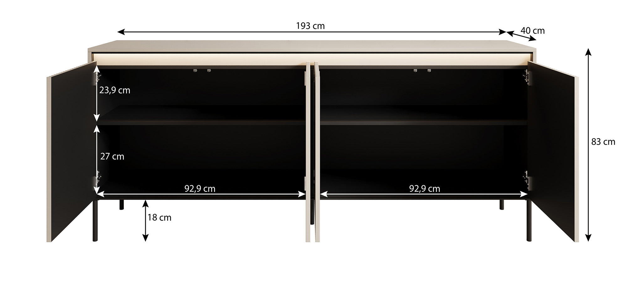 Timoteo - Dressoir - Beige - 193x40x83 cm