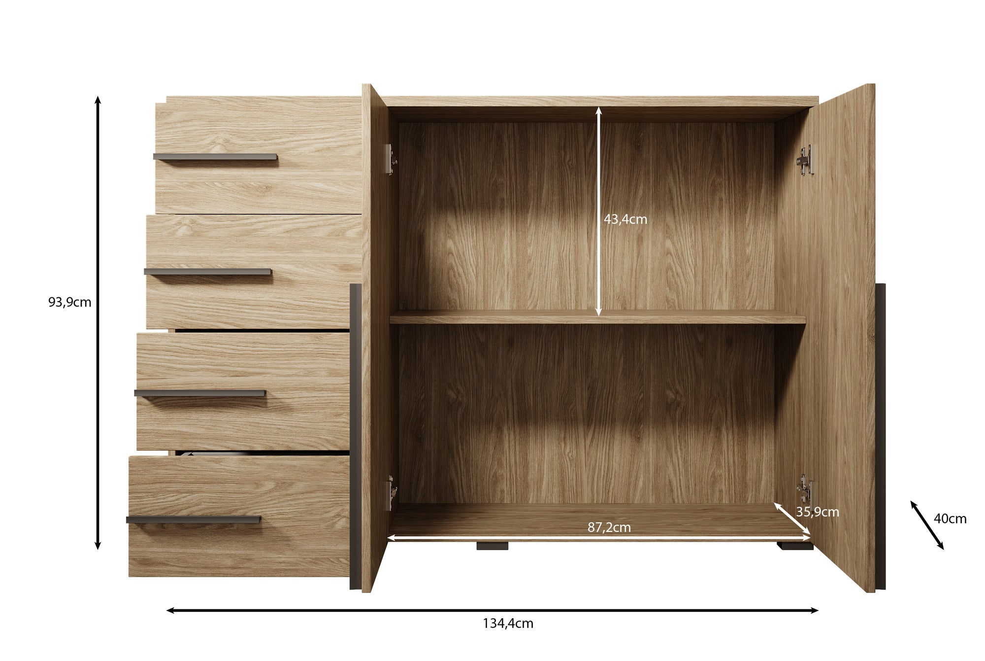 Valetta - Dressoir - Eiken - 134x40x94 cm