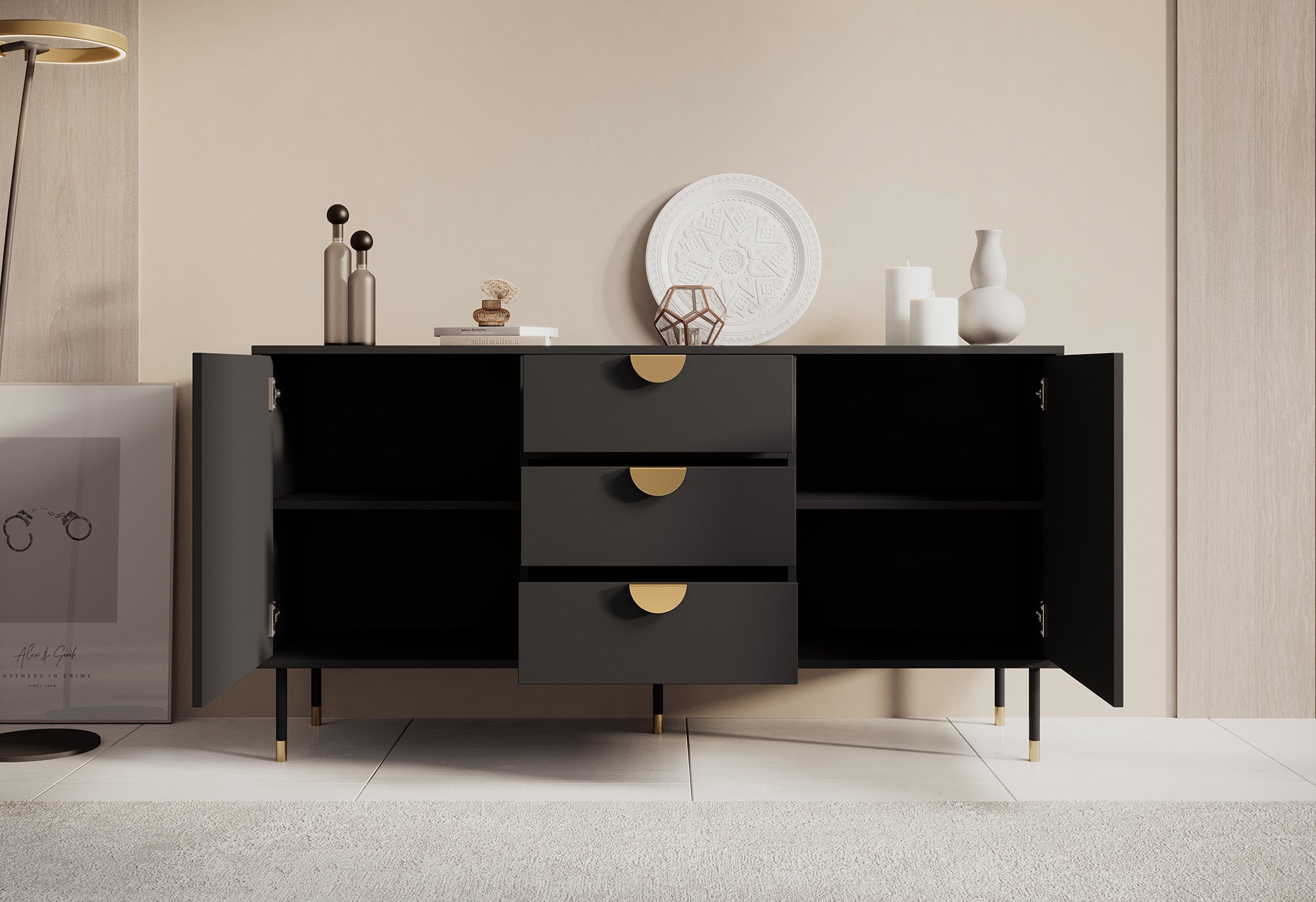 Veerle - Dressoir - Zwart - 150x40x78 cm