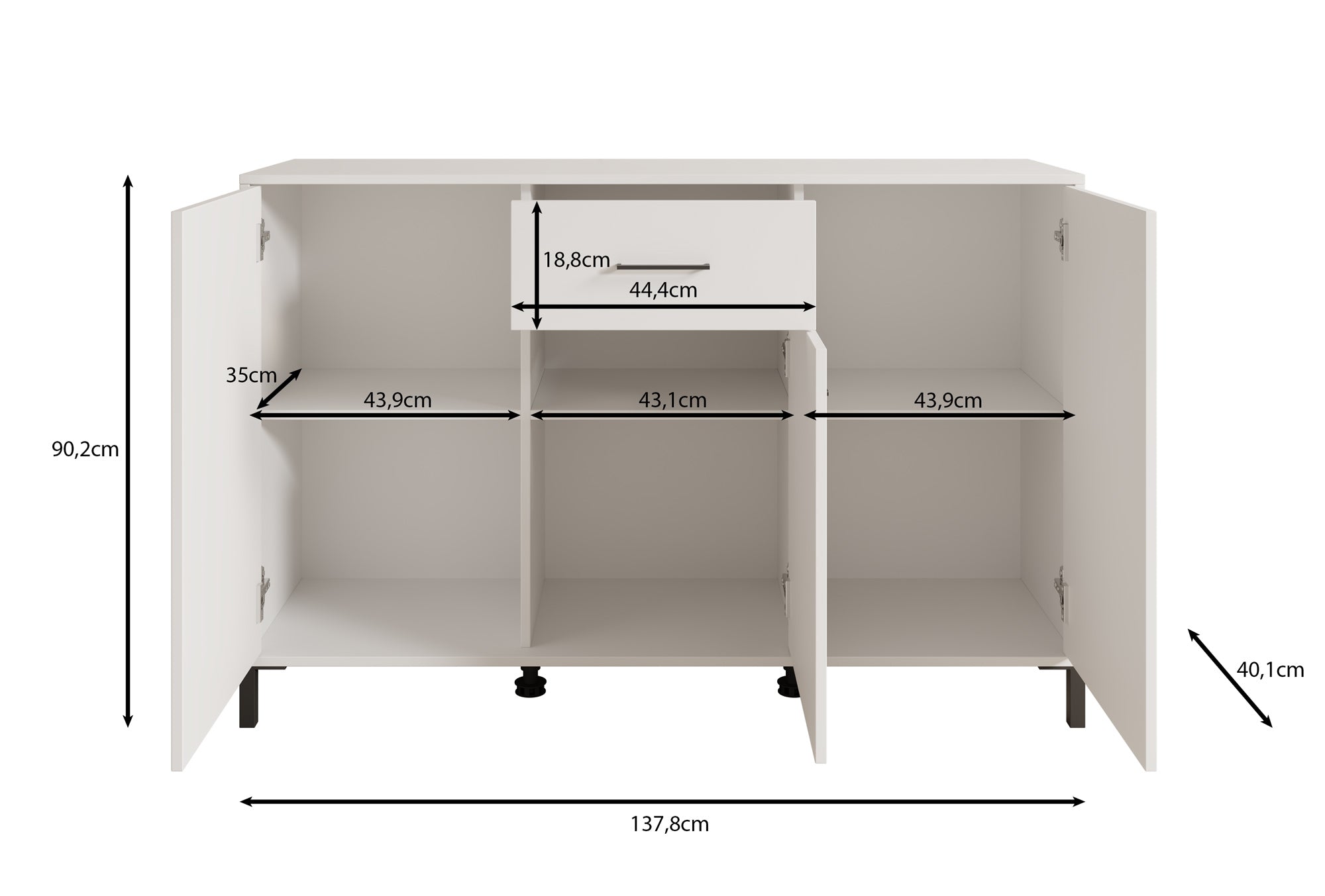 Vidor 1 - Dressoir - Beige - 138x40x90 cm