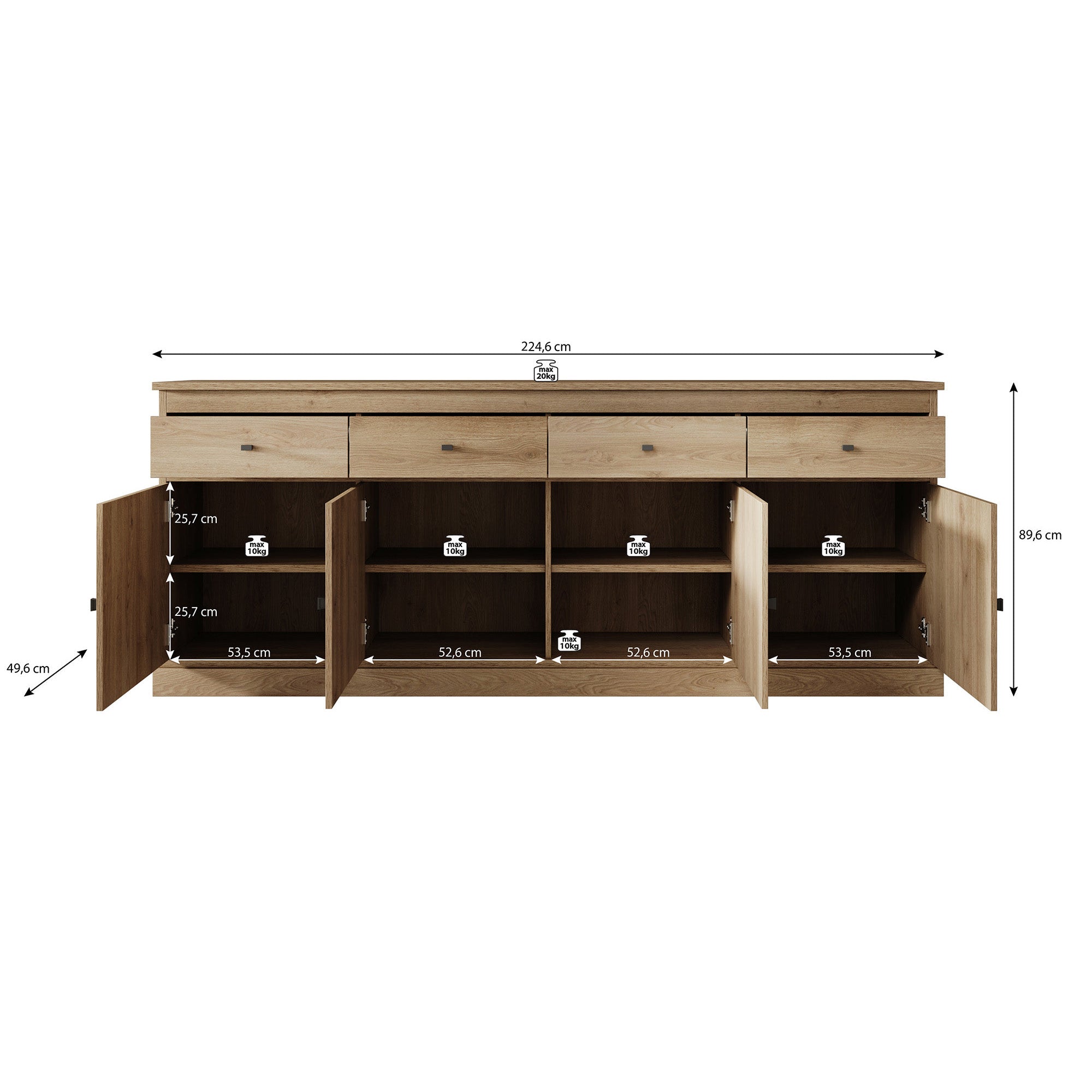 Vince - Dressoir - Eiken - 225x50x90 cm