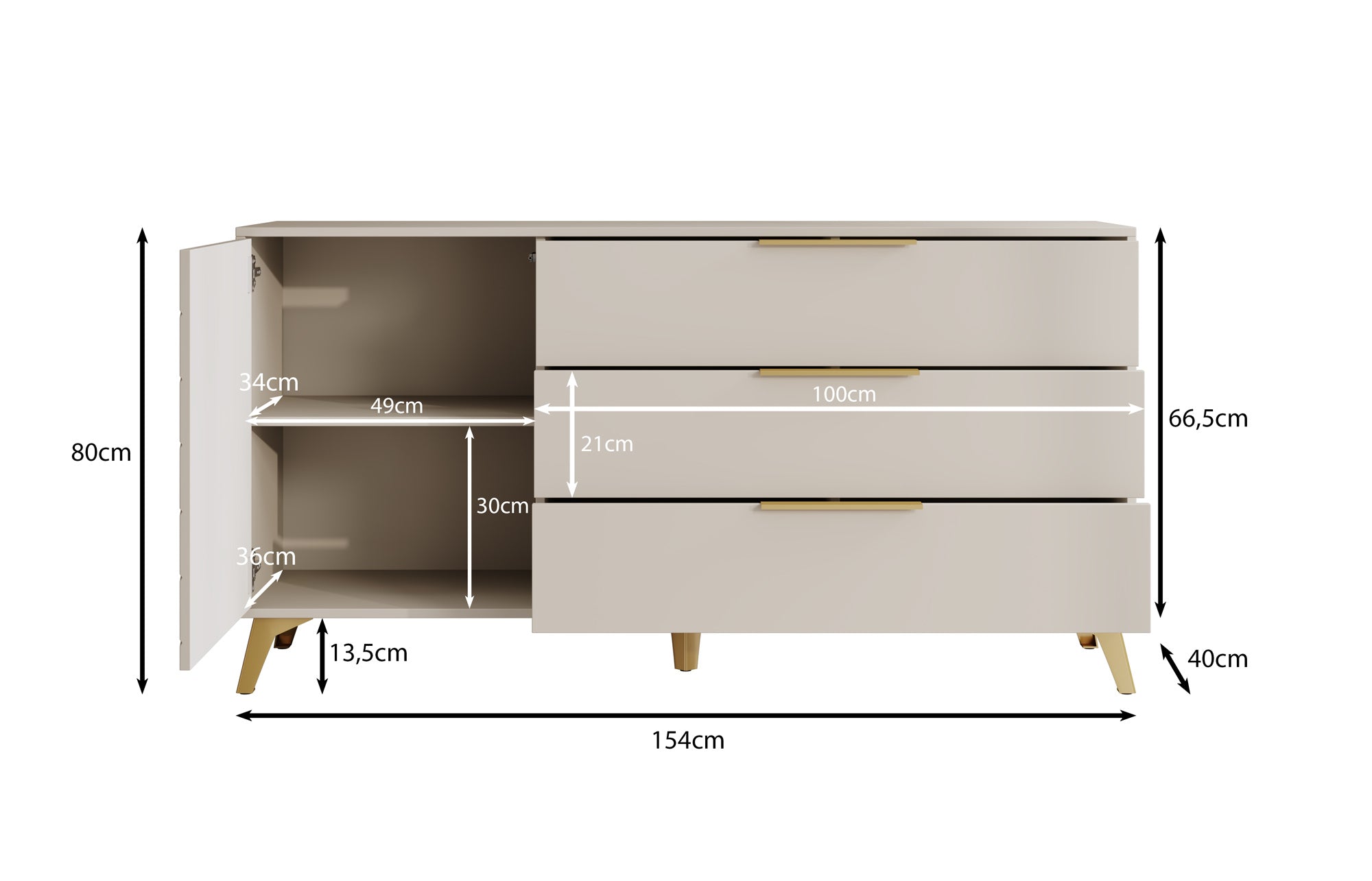 Xiano - Dressoir - Beige - 153x40x80 cm
