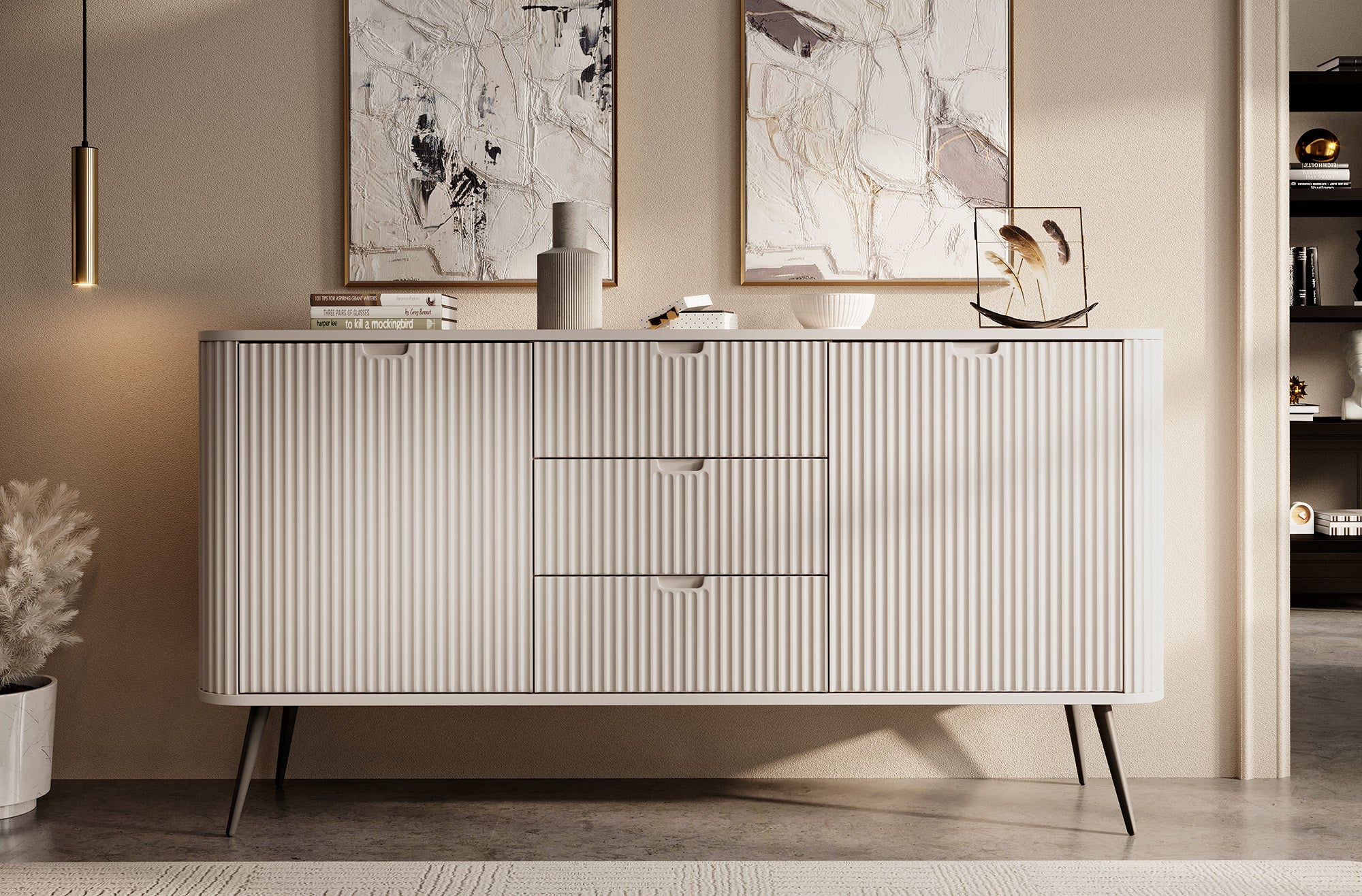 Zakari - Dressoir - Beige - 168x39x87 cm
