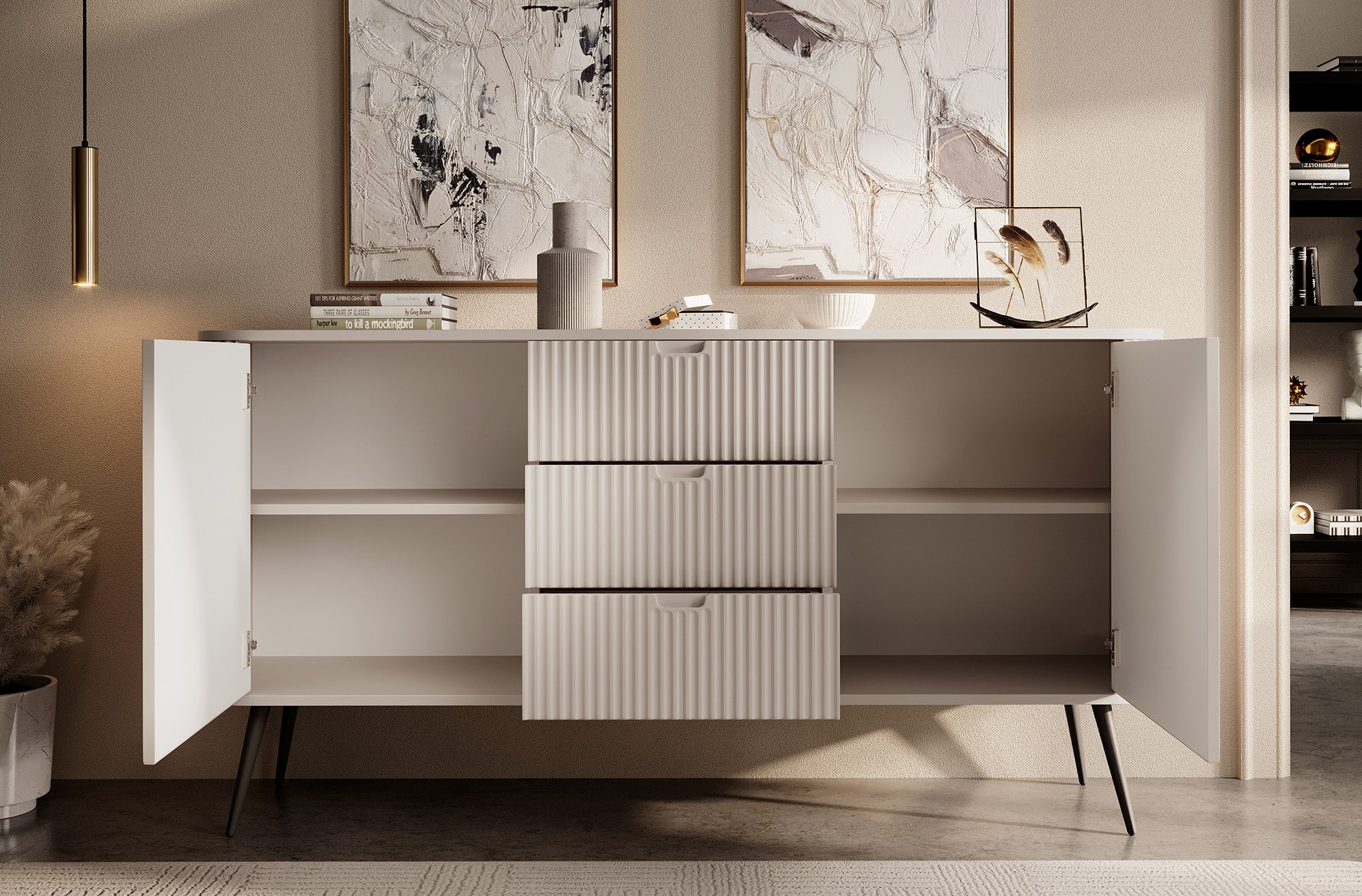Zakari - Dressoir - Beige - 168x39x87 cm