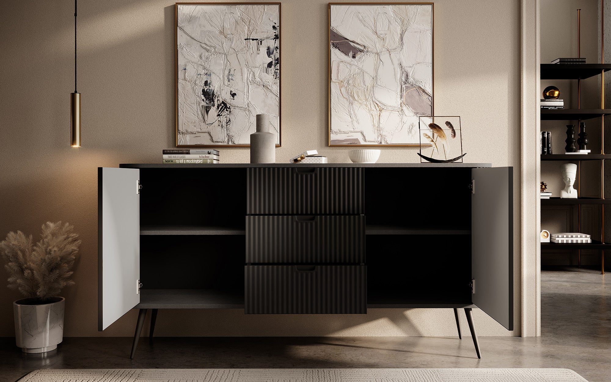 Zakari - Dressoir - Zwart - 168x39x87 cm