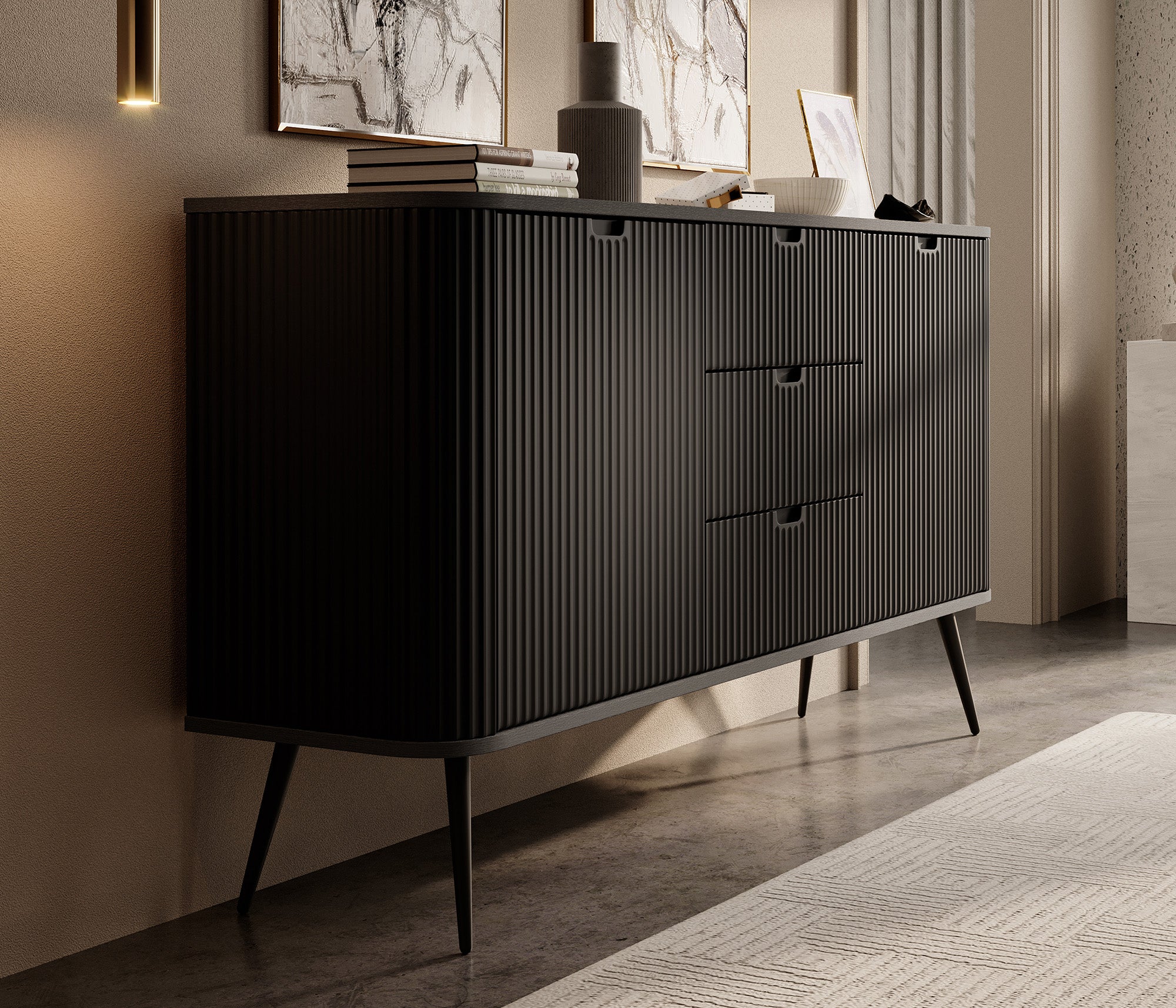 Zakari - Dressoir - Zwart - 168x39x87 cm