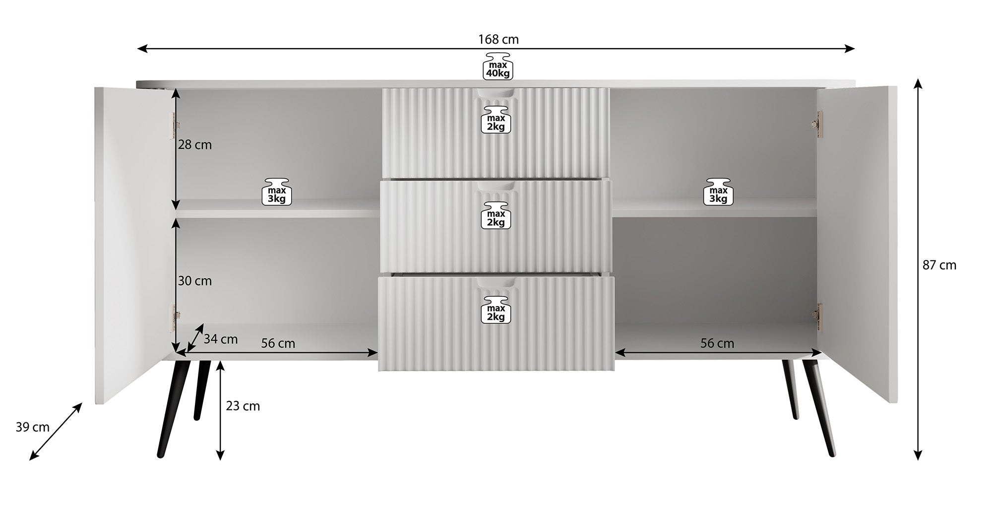 Zakari - Dressoir - Zwart - 168x39x87 cm