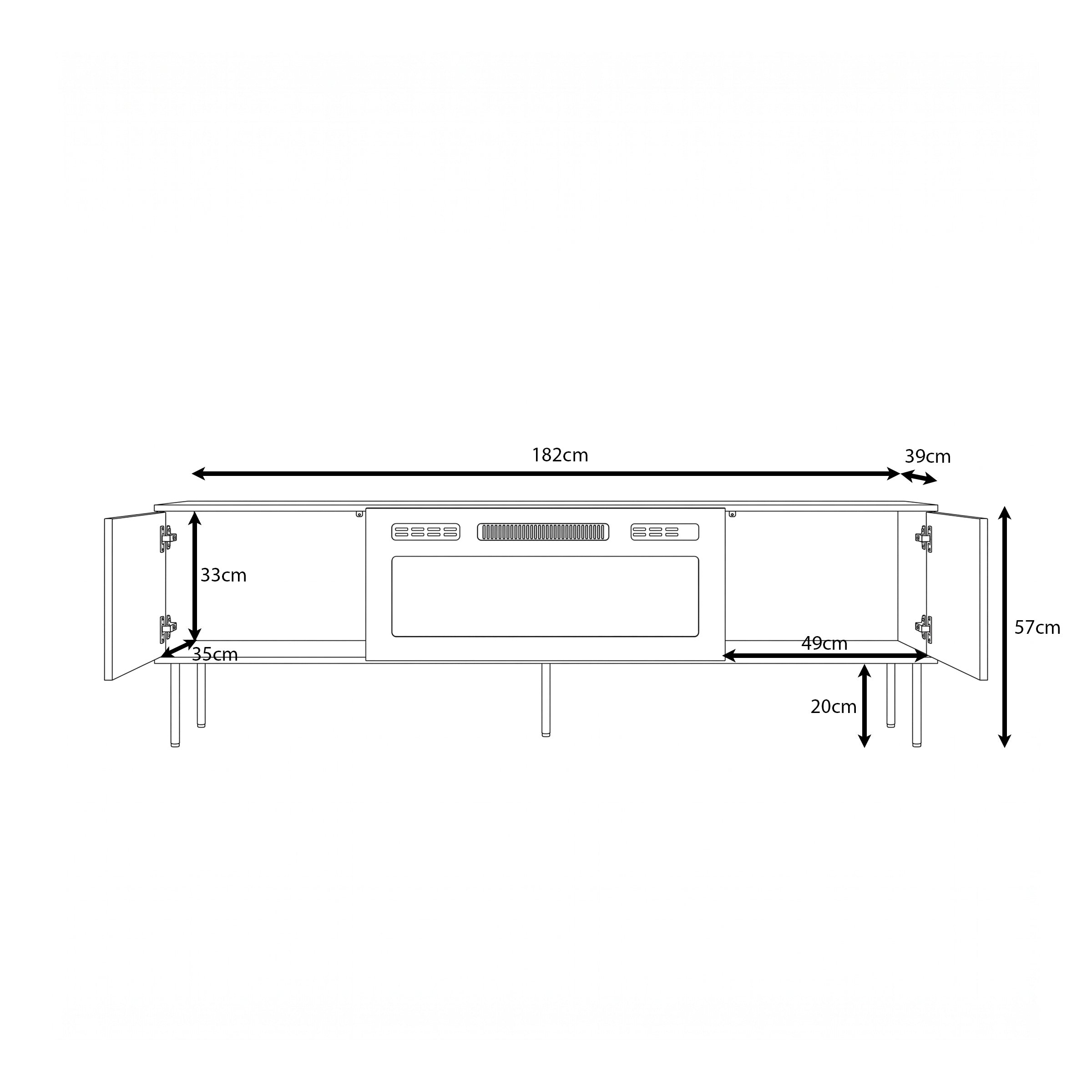 Cavon - TV-meubel met sfeerhaard - Zwart - 182x39x57 cm