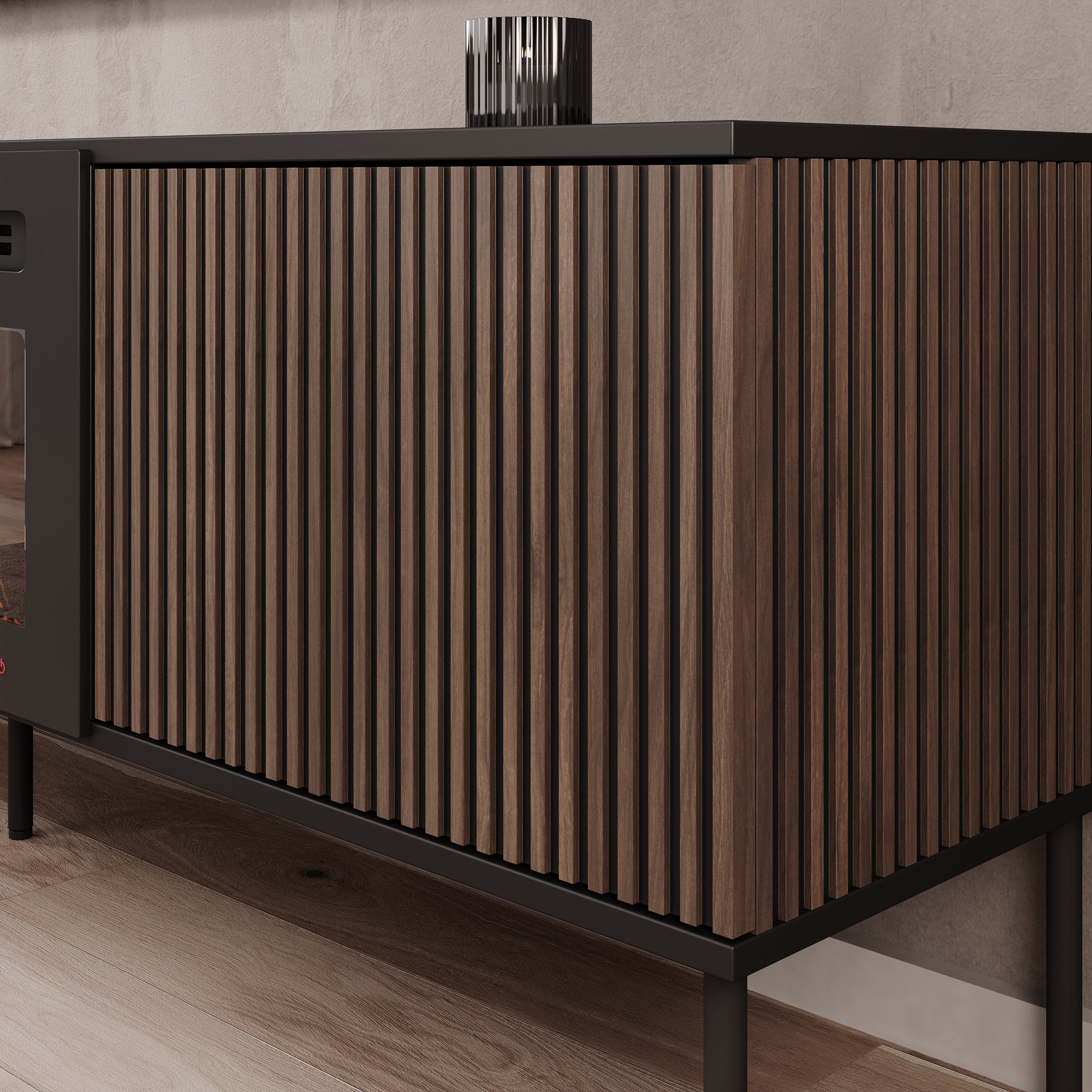 Cavon - TV-meubel met sfeerhaard - Zwart - 182x39x57 cm