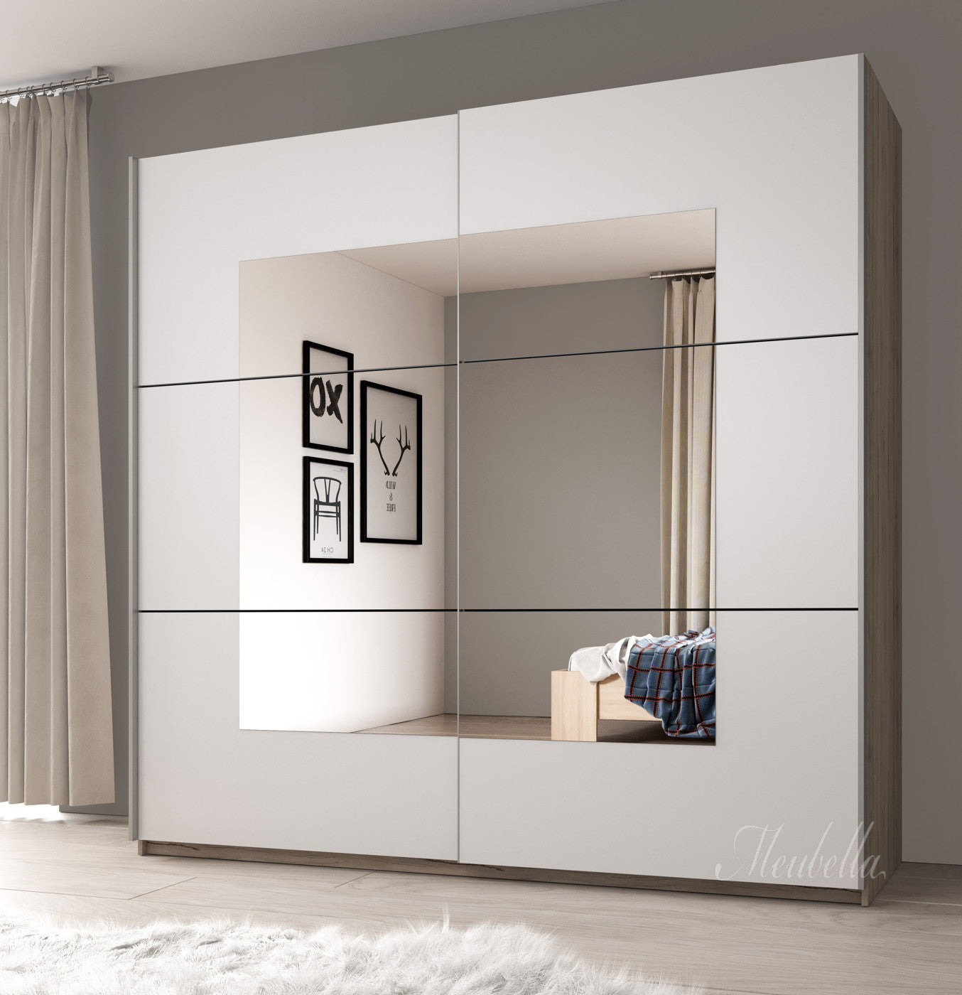 Edison - Kledingkast met schuifdeuren - Wit/Eiken - 221x61x210 cm