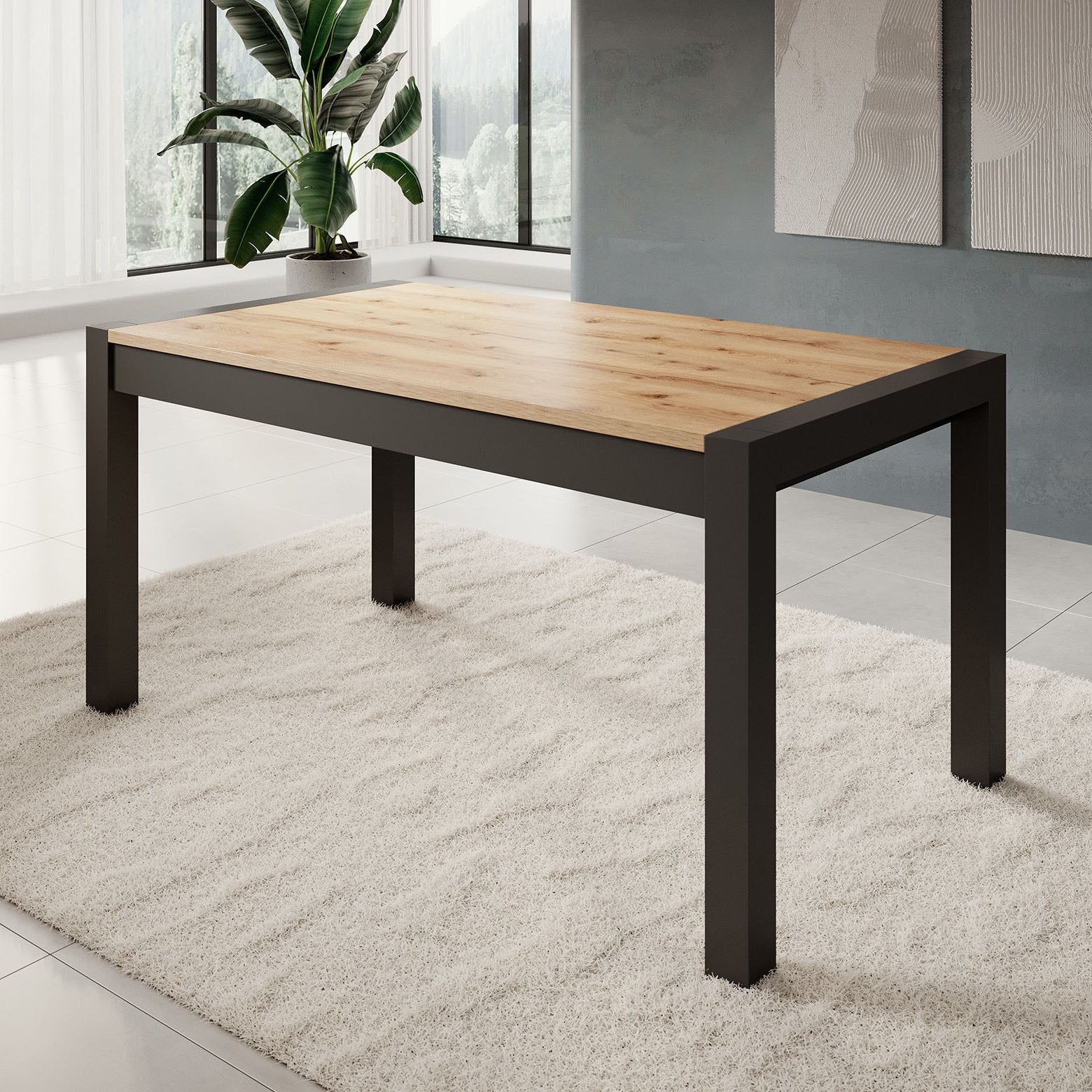 Acapulco - Eetkamertafel - Eiken/zwart - 160x90x79 cm