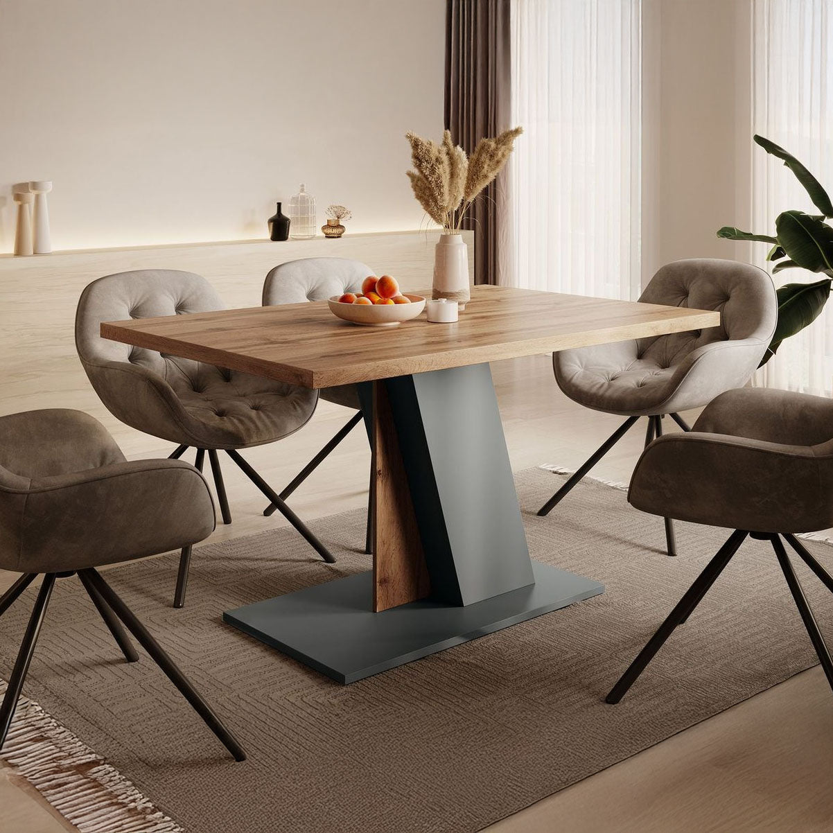 Brand - Eetkamertafel - Eiken/grijs - 138x90x76 cm