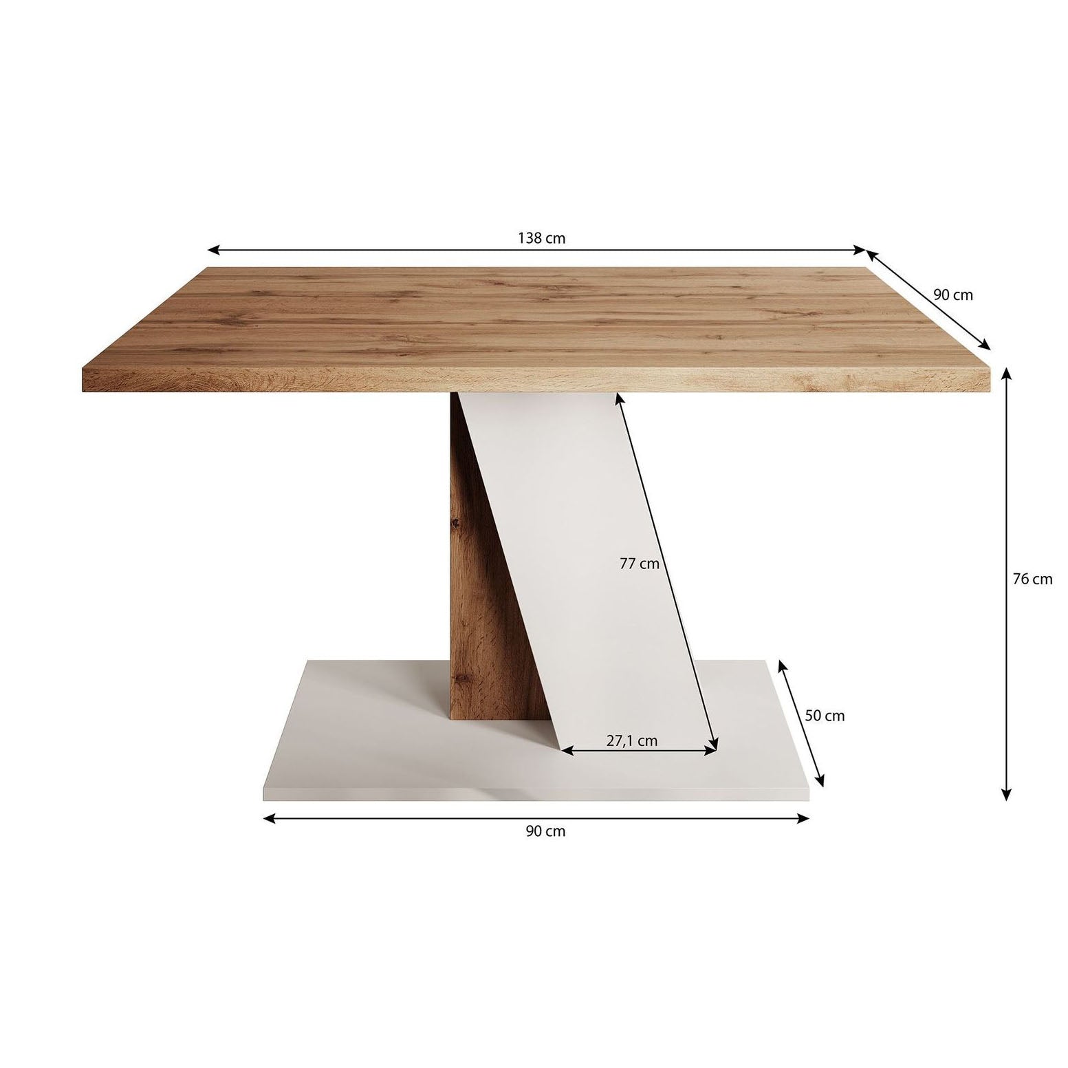Brand - Eetkamertafel - Eiken/wit - 138x90x76 cm