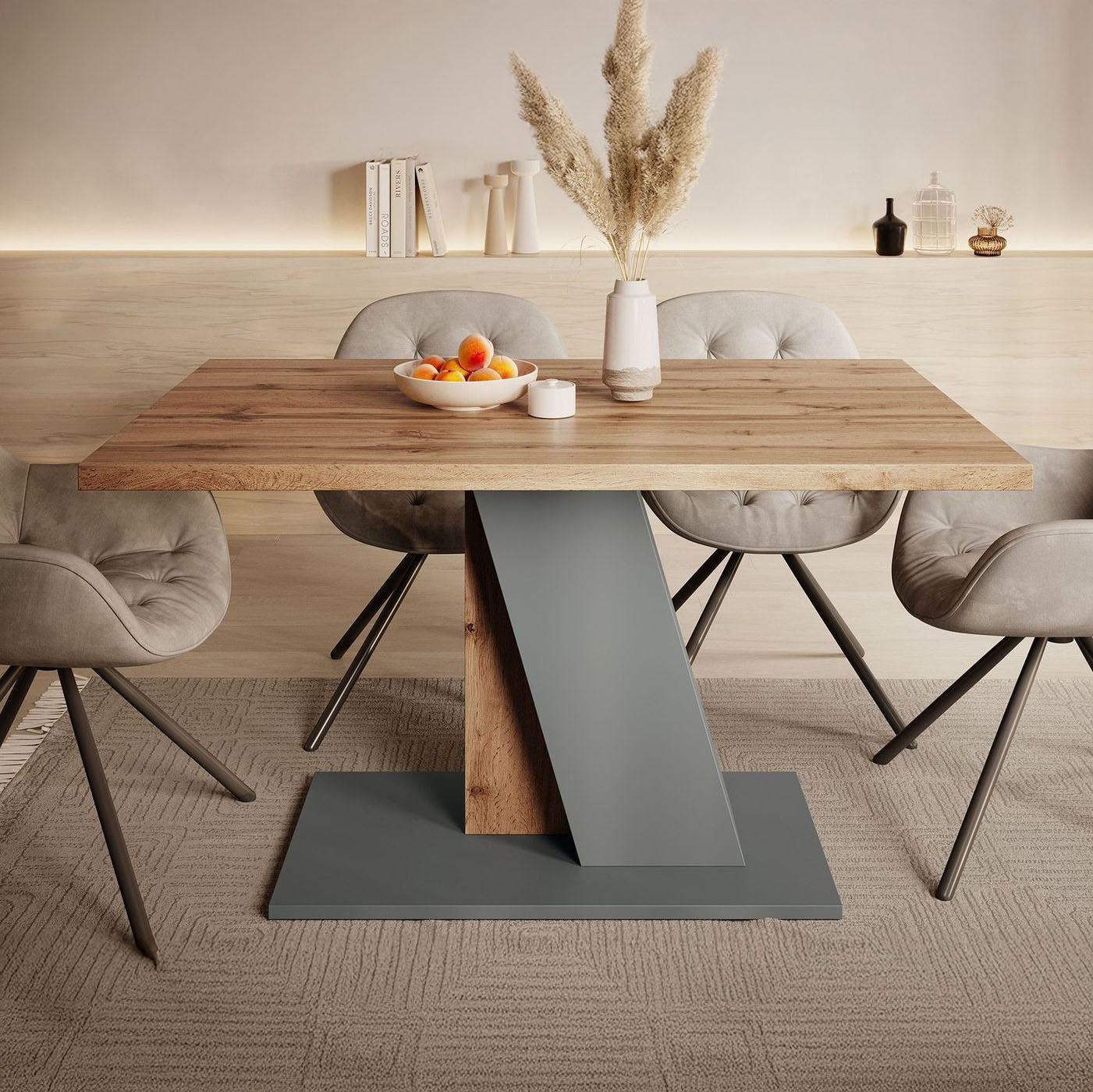 Brand - Eetkamertafel - Eiken/grijs - 138x90x76 cm