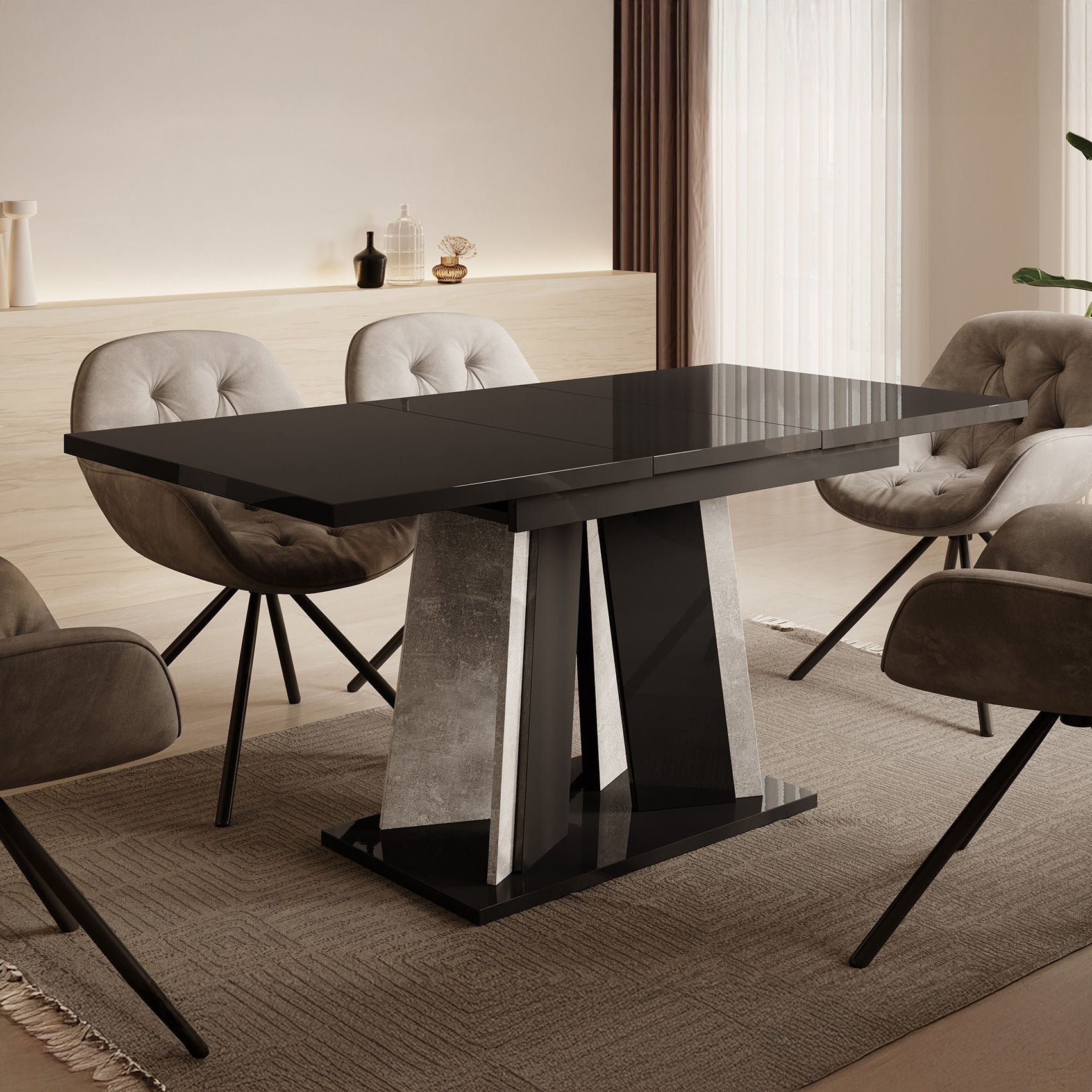 Delilah - Eetkamertafel - Zwart/betonlook - 120x80x75 cm