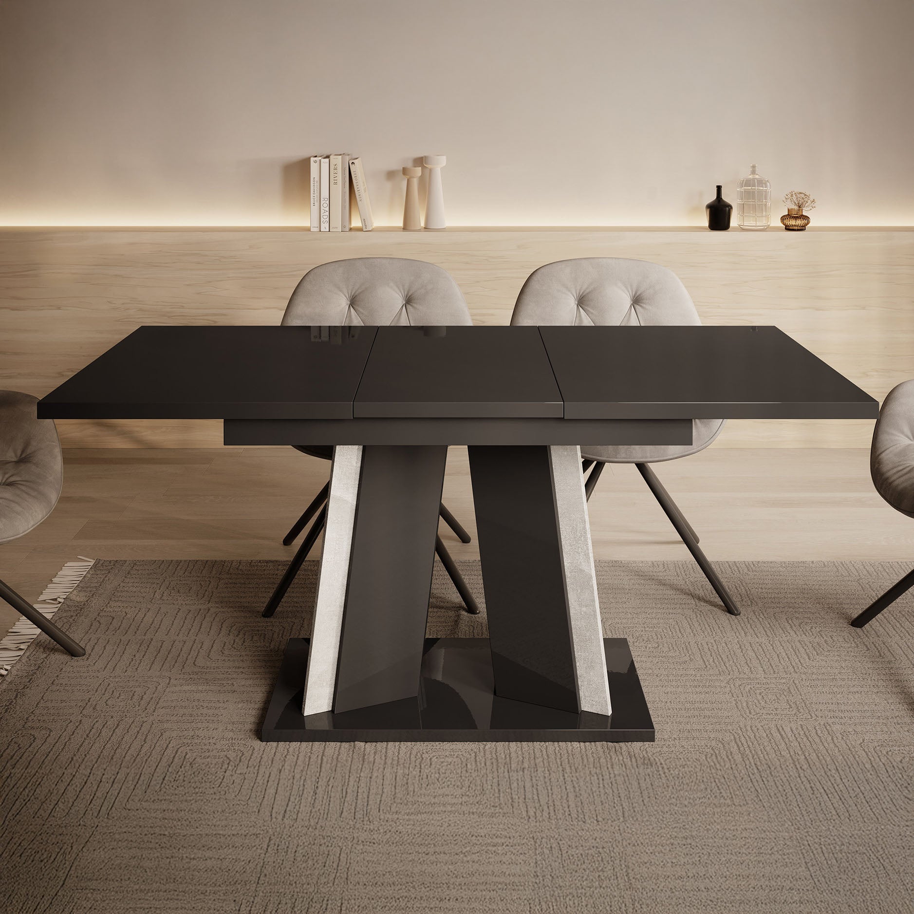 Delilah - Eetkamertafel - Zwart/betonlook - 120x80x75 cm