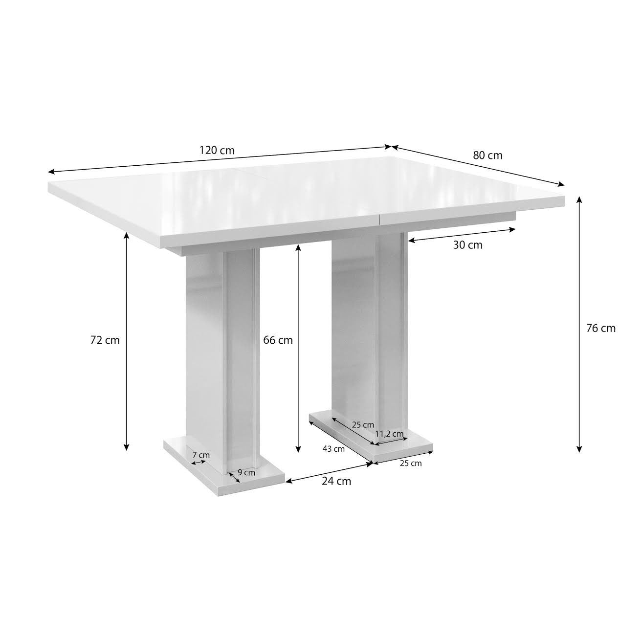 Glamour - Eetkamertafel - Wit - 120x80x76 cm