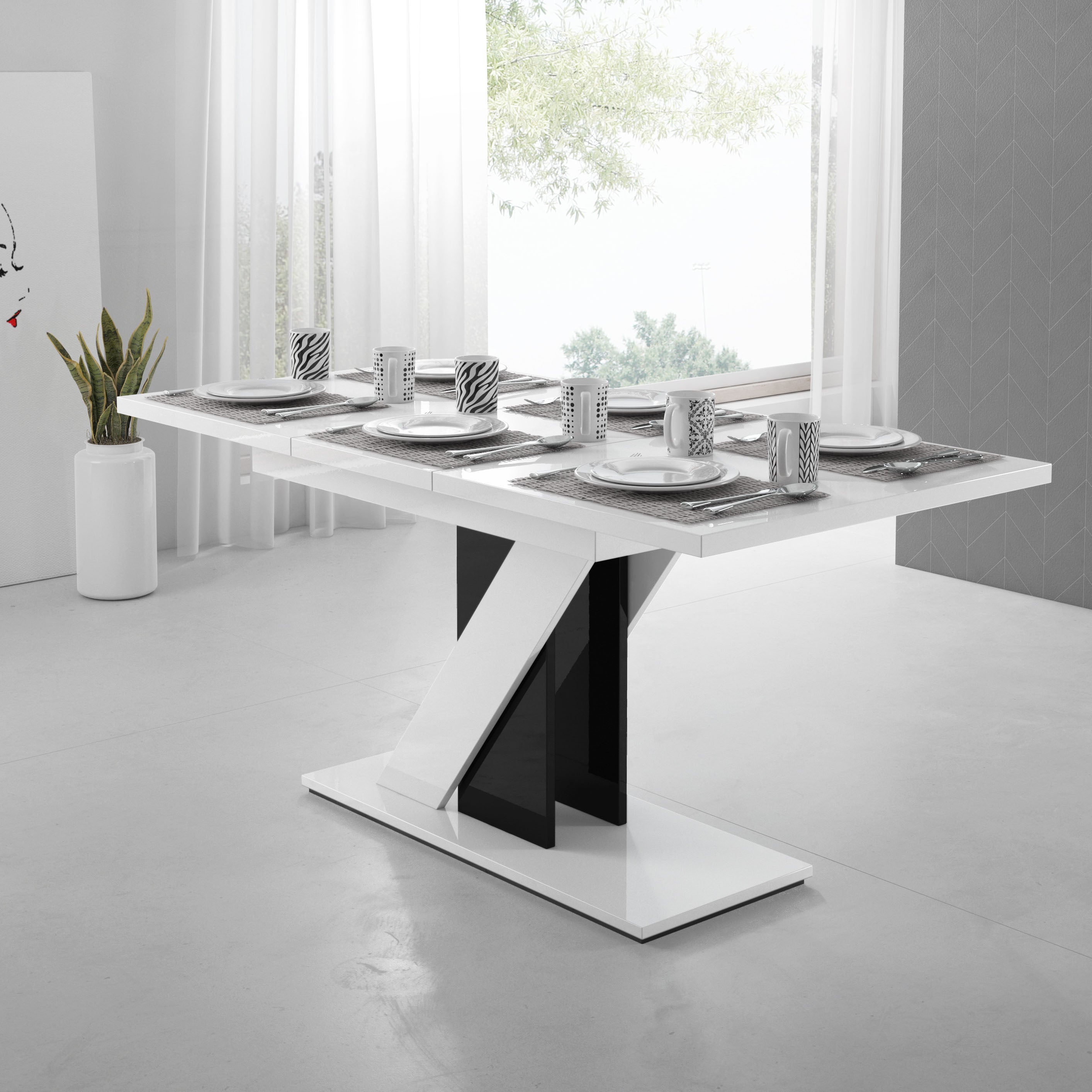 Medusa - Eetkamertafel - Wit/zwart - 120x80x75 cm