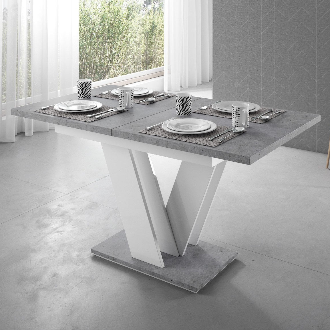 Moris - Eetkamertafel - Wit/betonlook - 120x80x75 cm