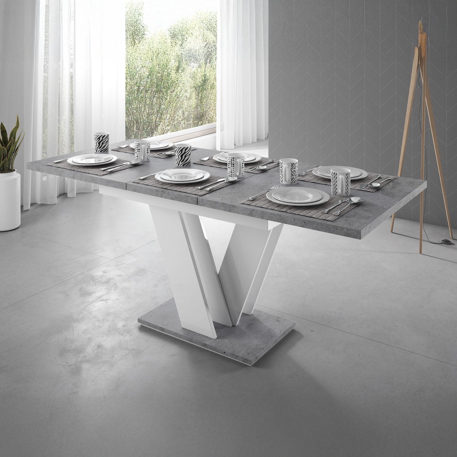 Moris - Eetkamertafel - Wit/betonlook - 120x80x75 cm