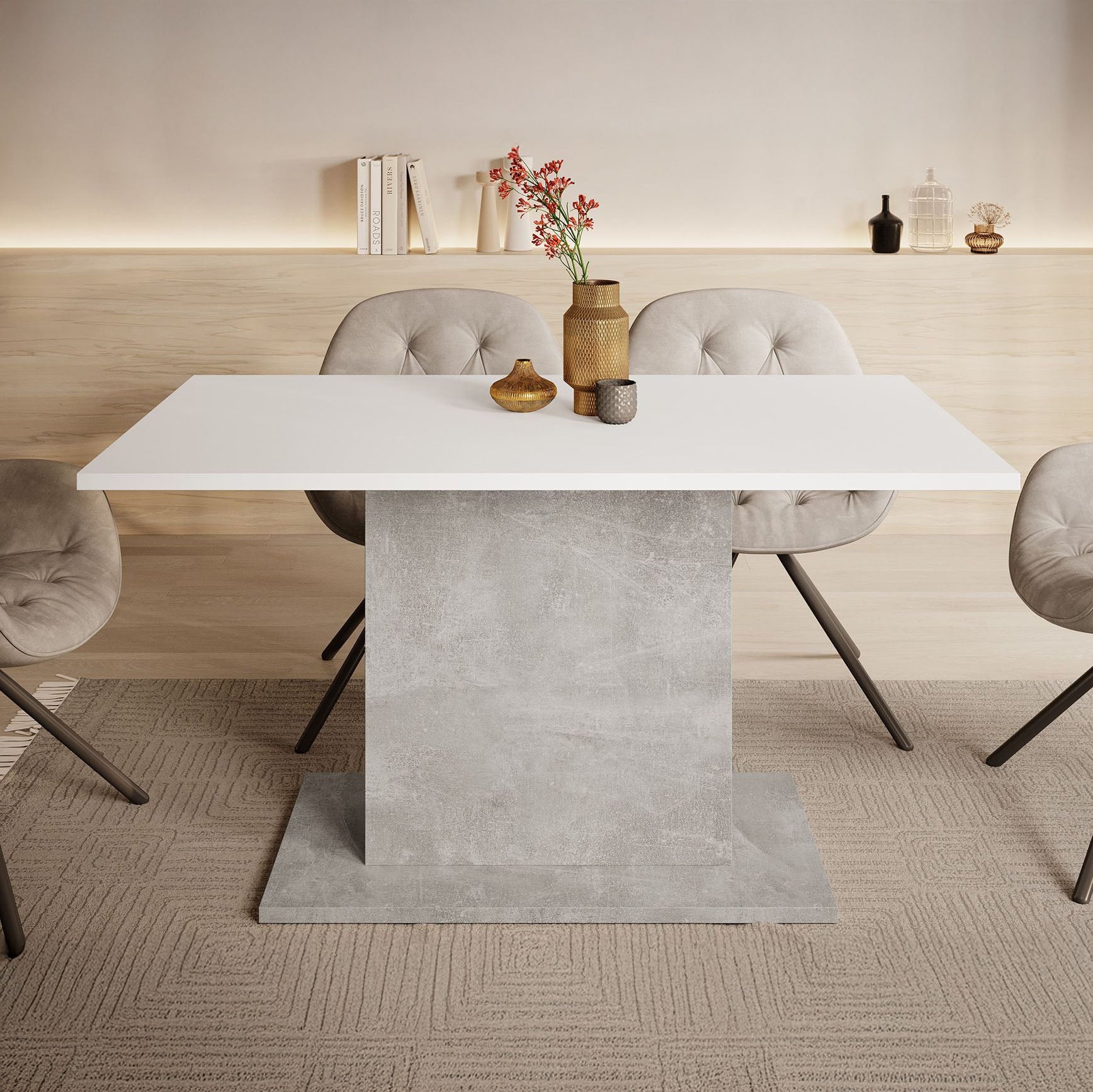 Tova - Eetkamertafel - Wit/grijs betonlook - 138x80x69 cm