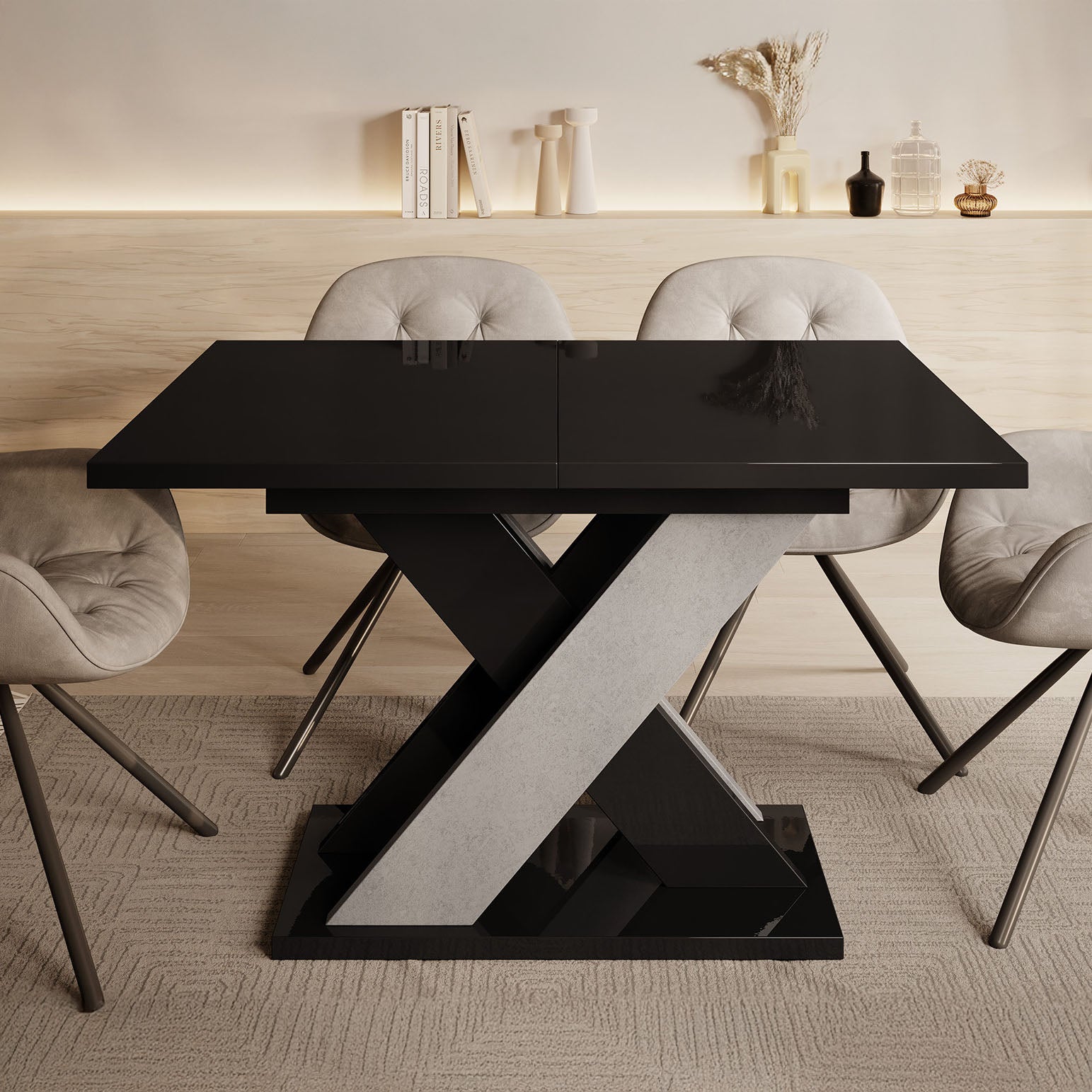Xandra - Eetkamertafel - Zwart/betonlook - 120x90x75 cm