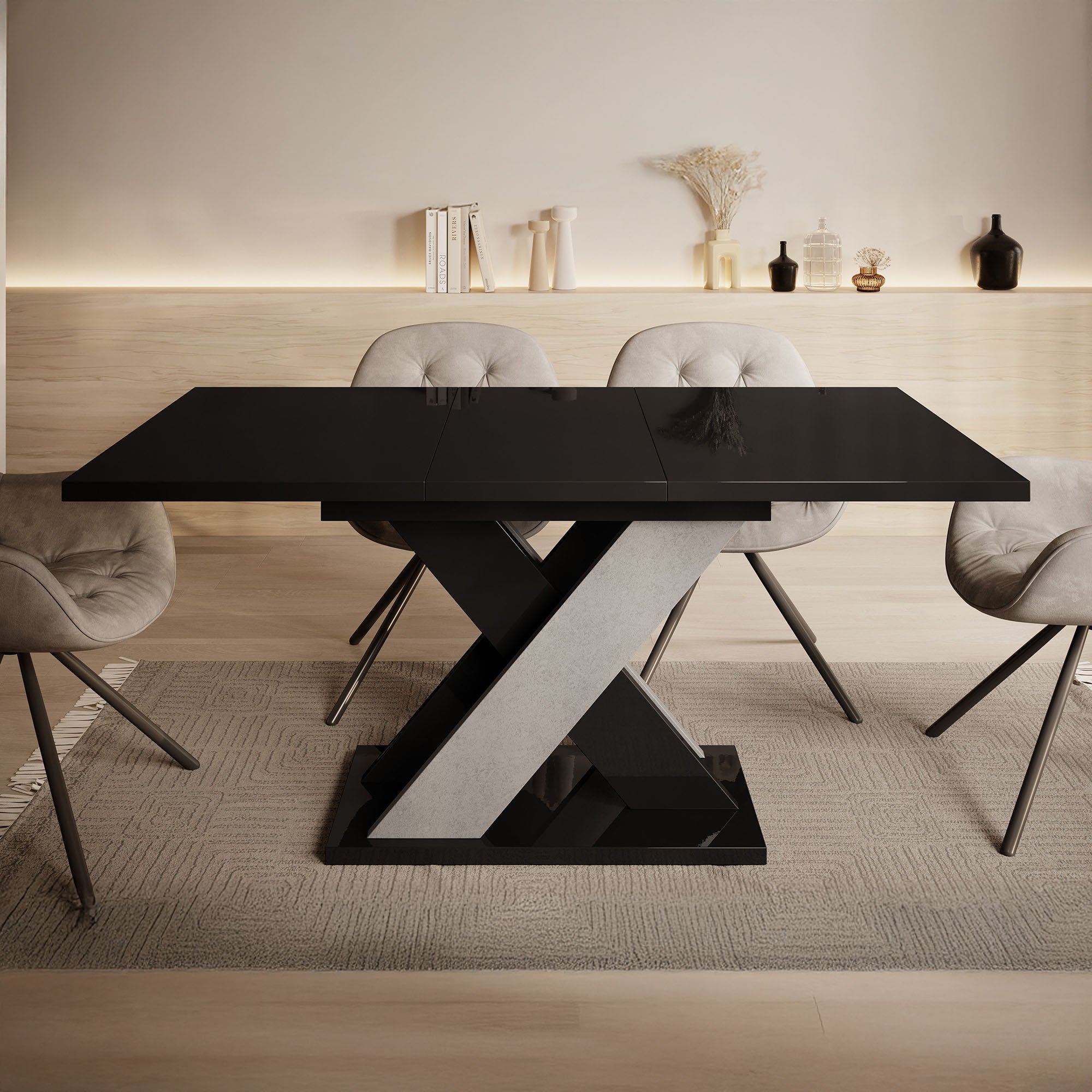 Xandra - Eetkamertafel - Zwart/betonlook - 120x90x75 cm